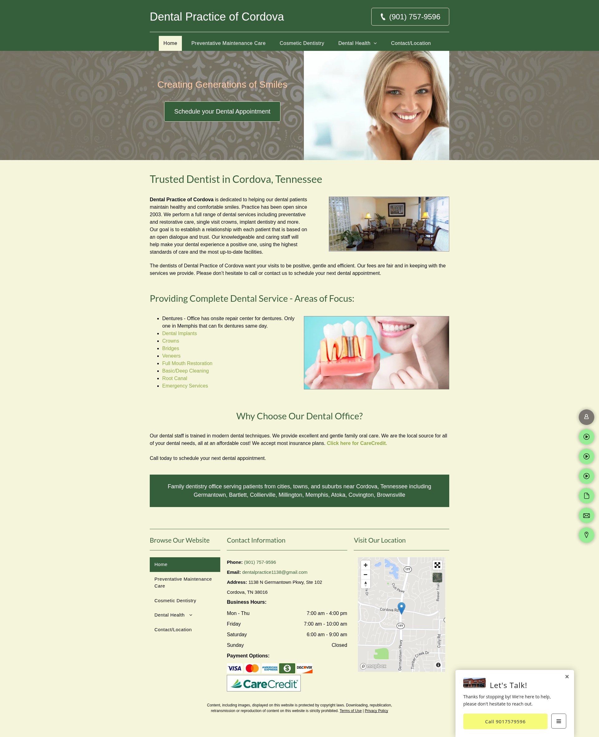 Screenshot of dentalpracticeofcordova.com