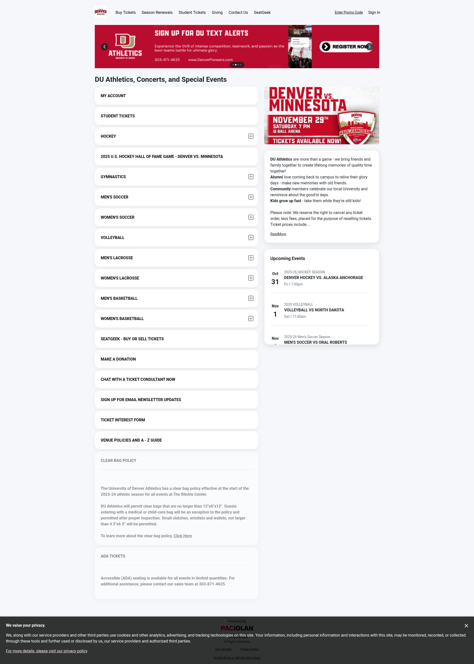 Screenshot of denverpioneers.evenue.net