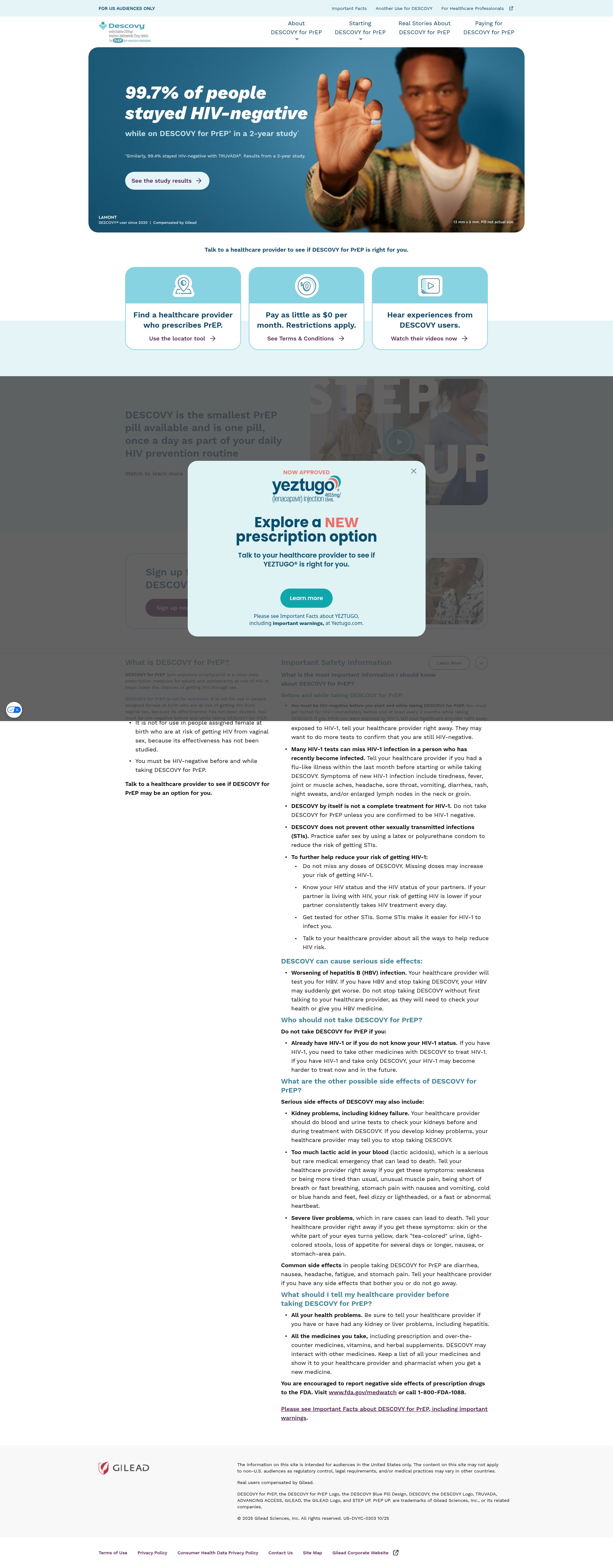 Screenshot of descovy.com