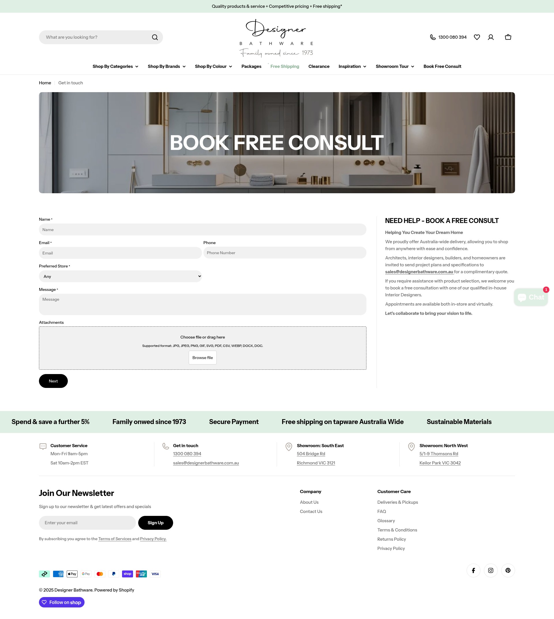 Screenshot of designerbathware.com.au