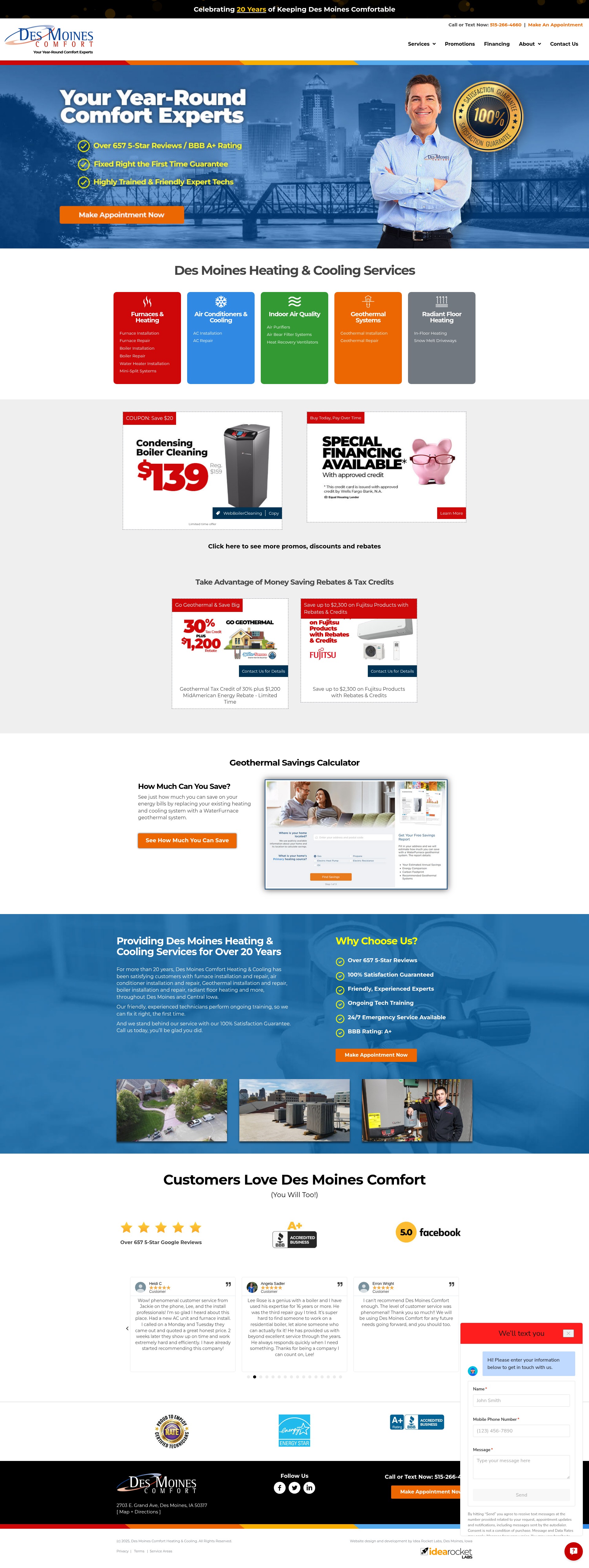 Screenshot of desmoinescomfort.com