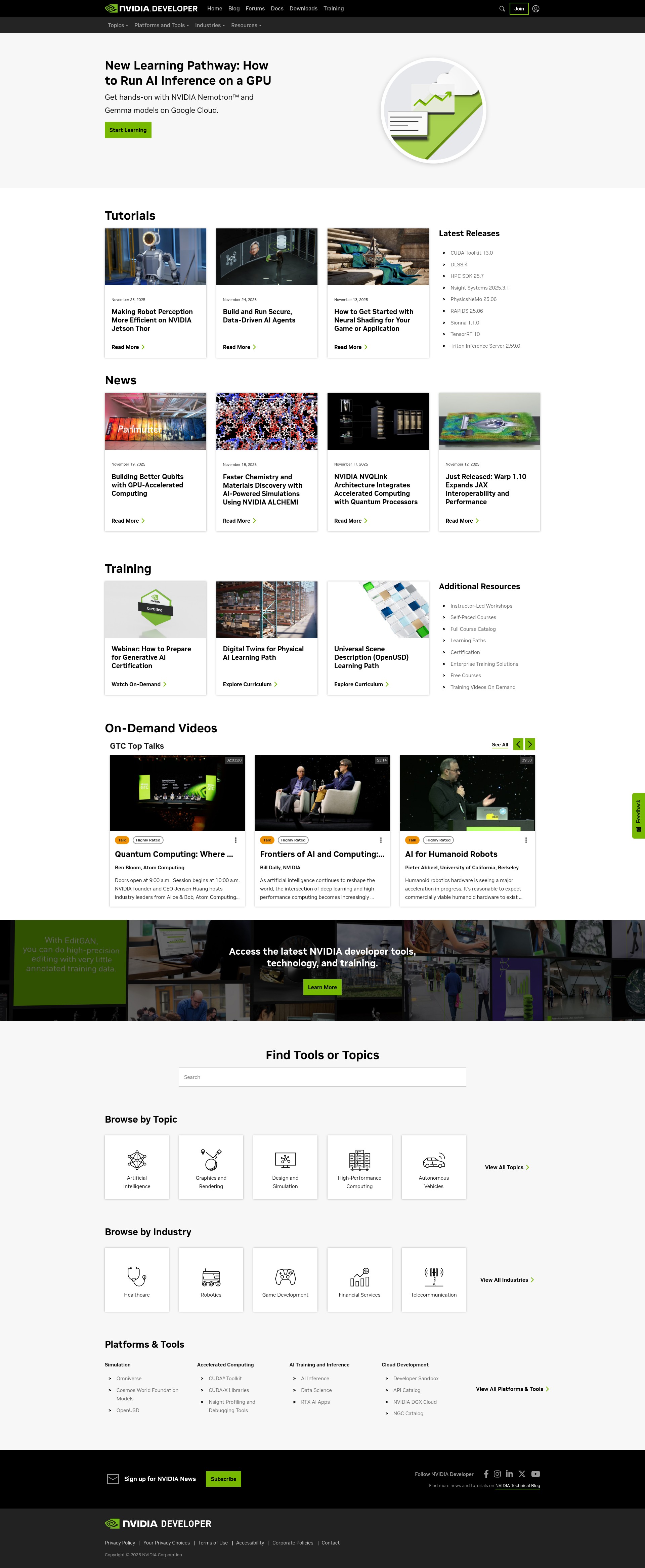 Screenshot of developer.nvidia.com