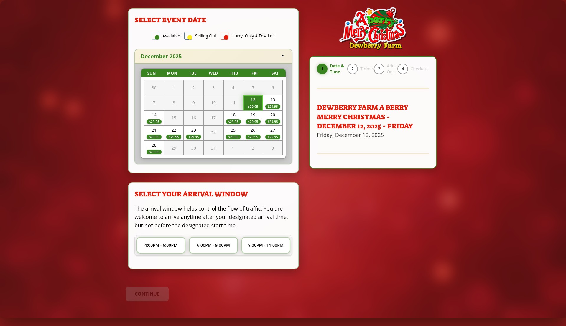 Screenshot of dewberrychristmas.ticketing.tscheckout.com