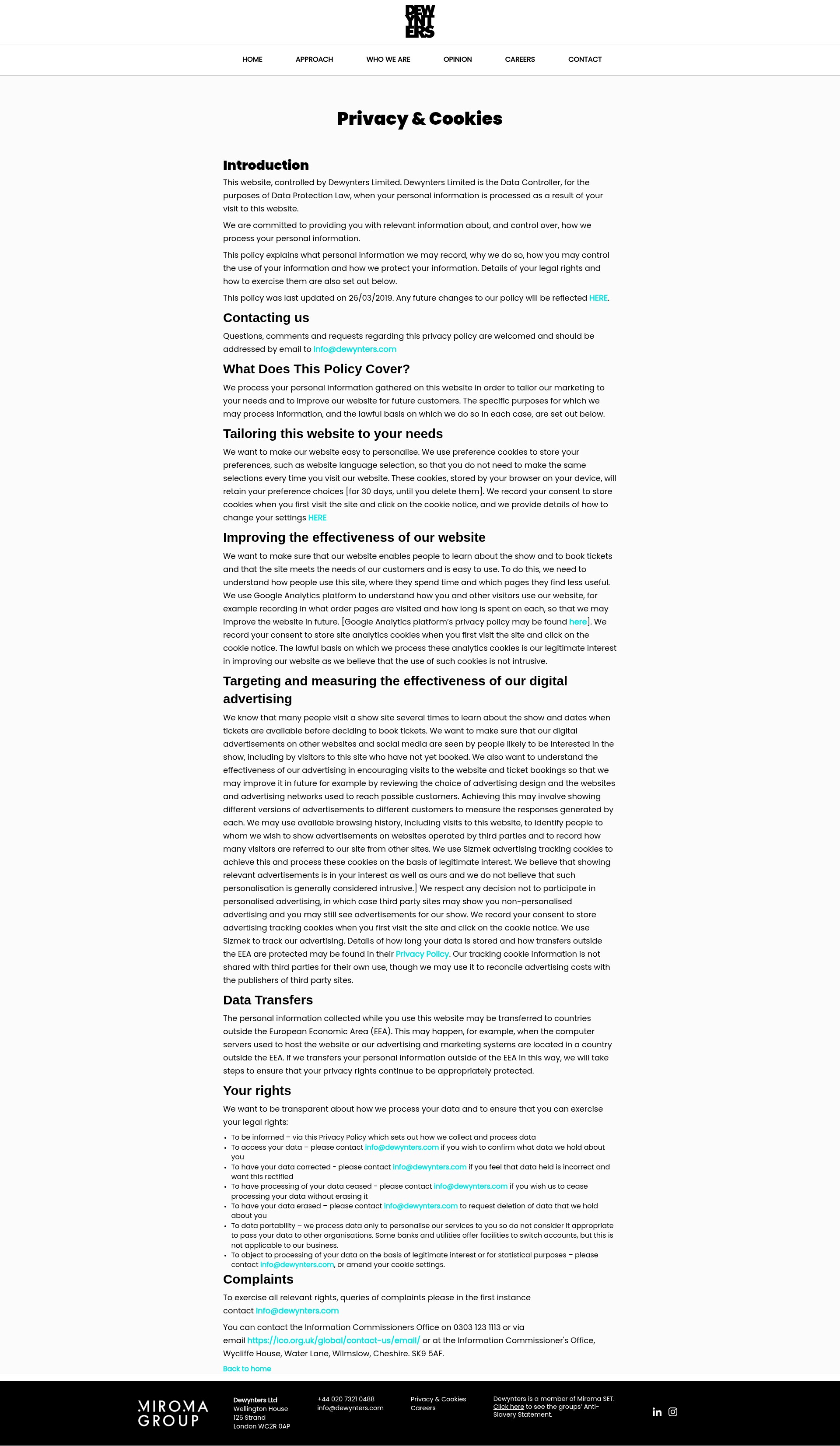 Screenshot of dewynters.com