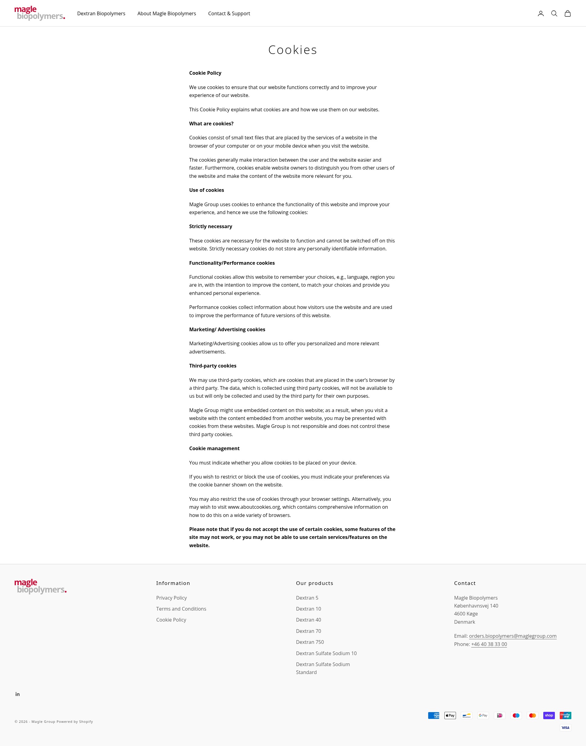 Screenshot of dextran.maglebiopolymers.com