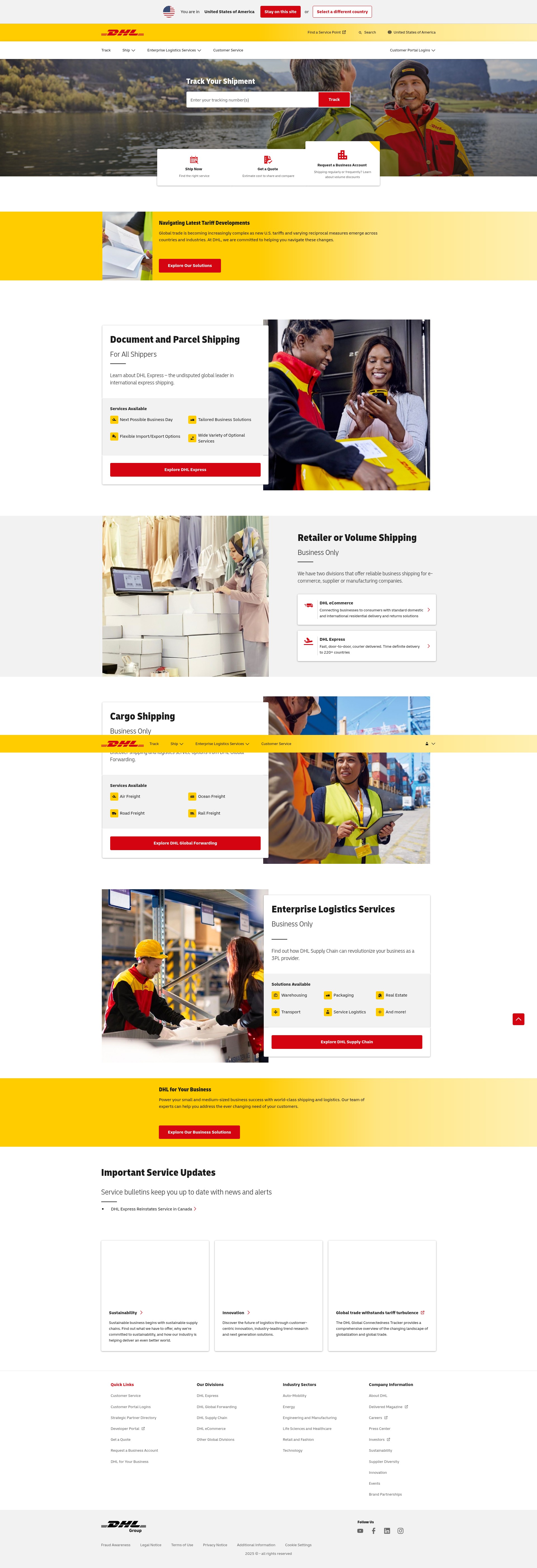 Screenshot of dhl.com