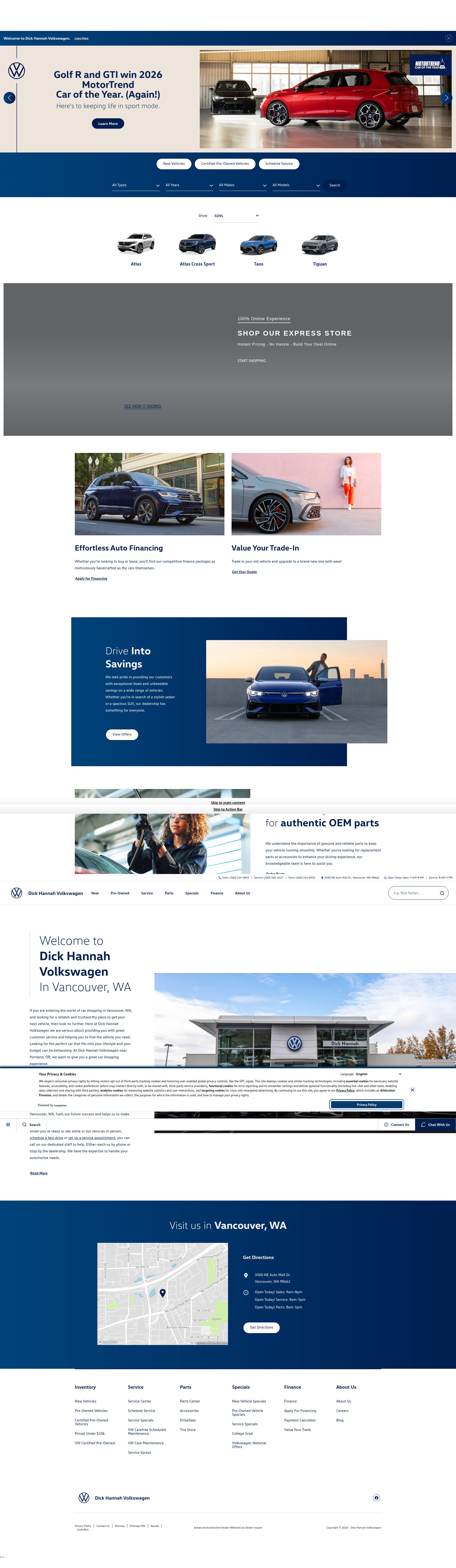 Screenshot of dickhannahvolkswagen.com