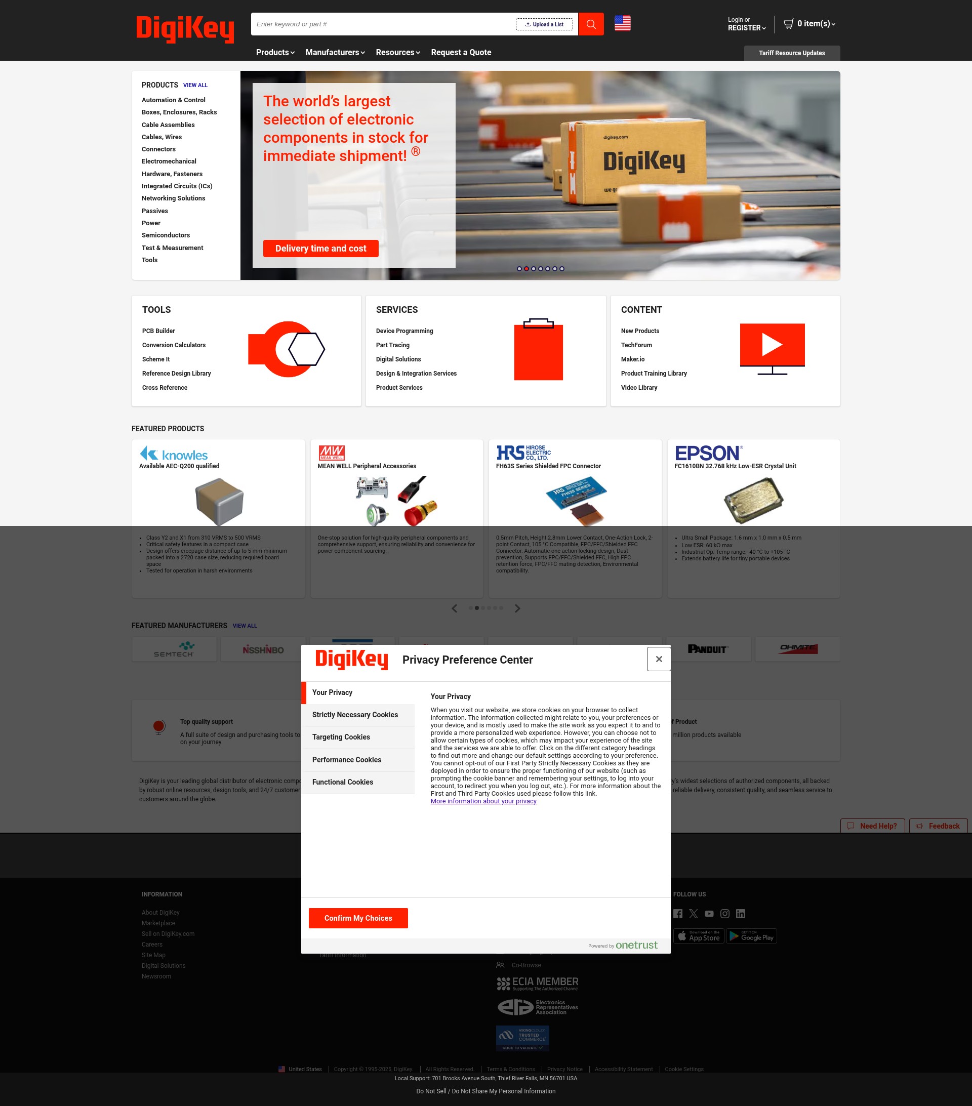 Screenshot of digikey.com