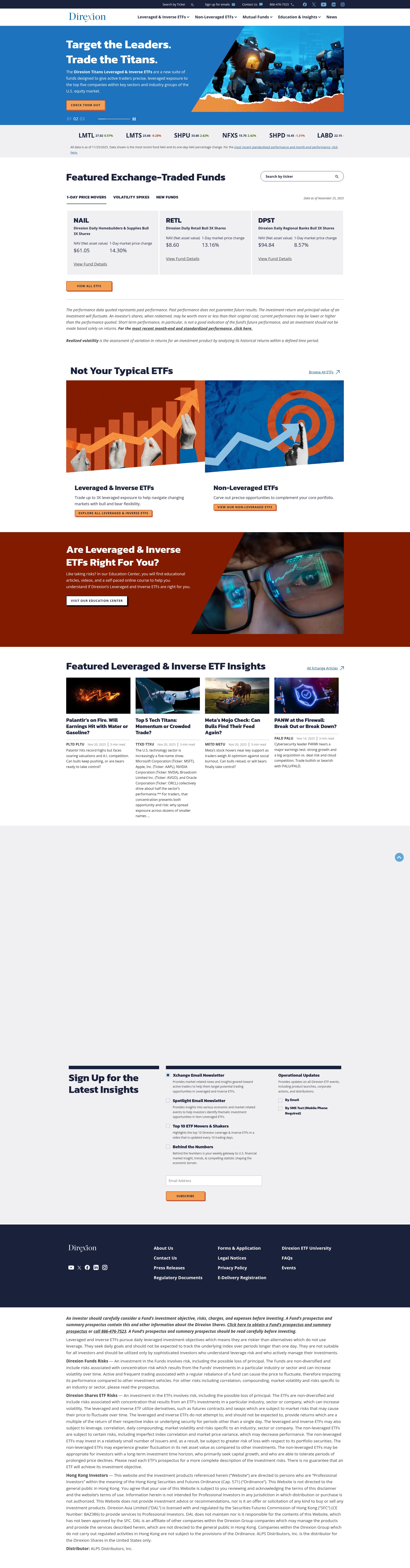 Screenshot of direxion.com