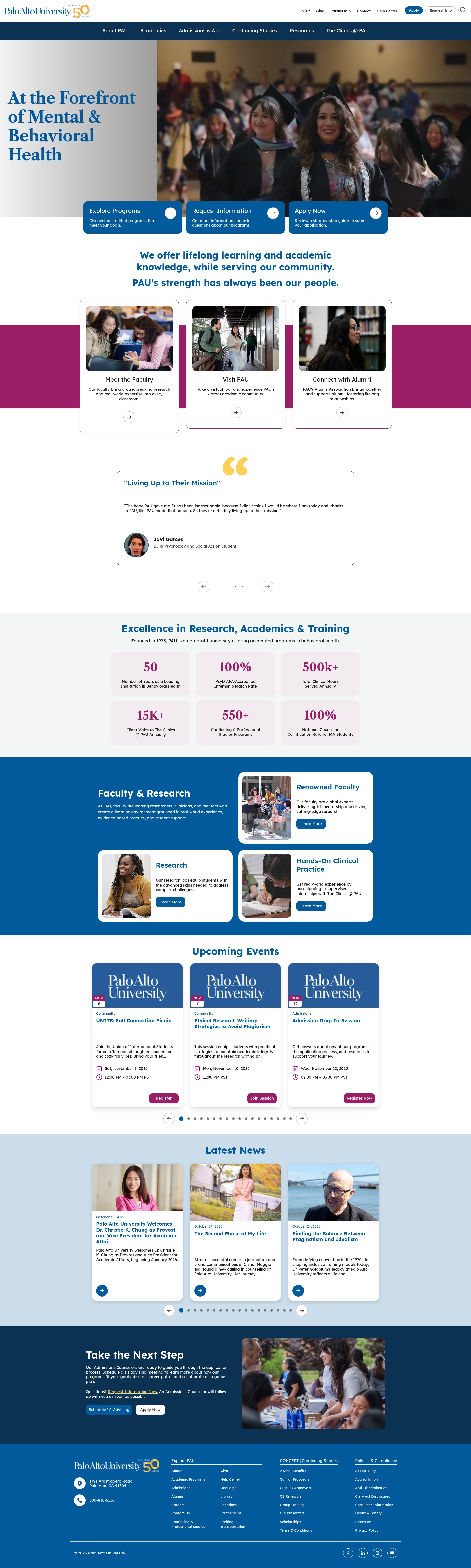 Screenshot of discover.paloaltou.edu