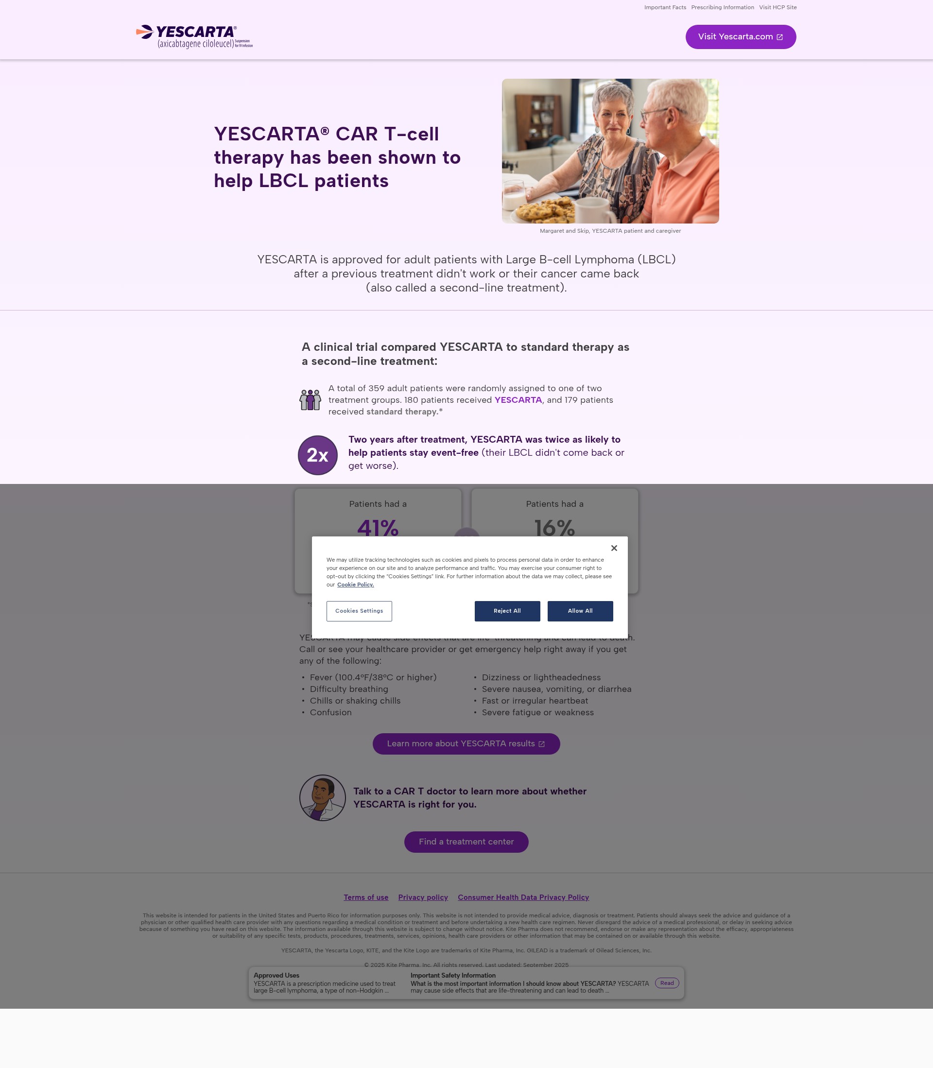 Screenshot of discover.yescarta.com