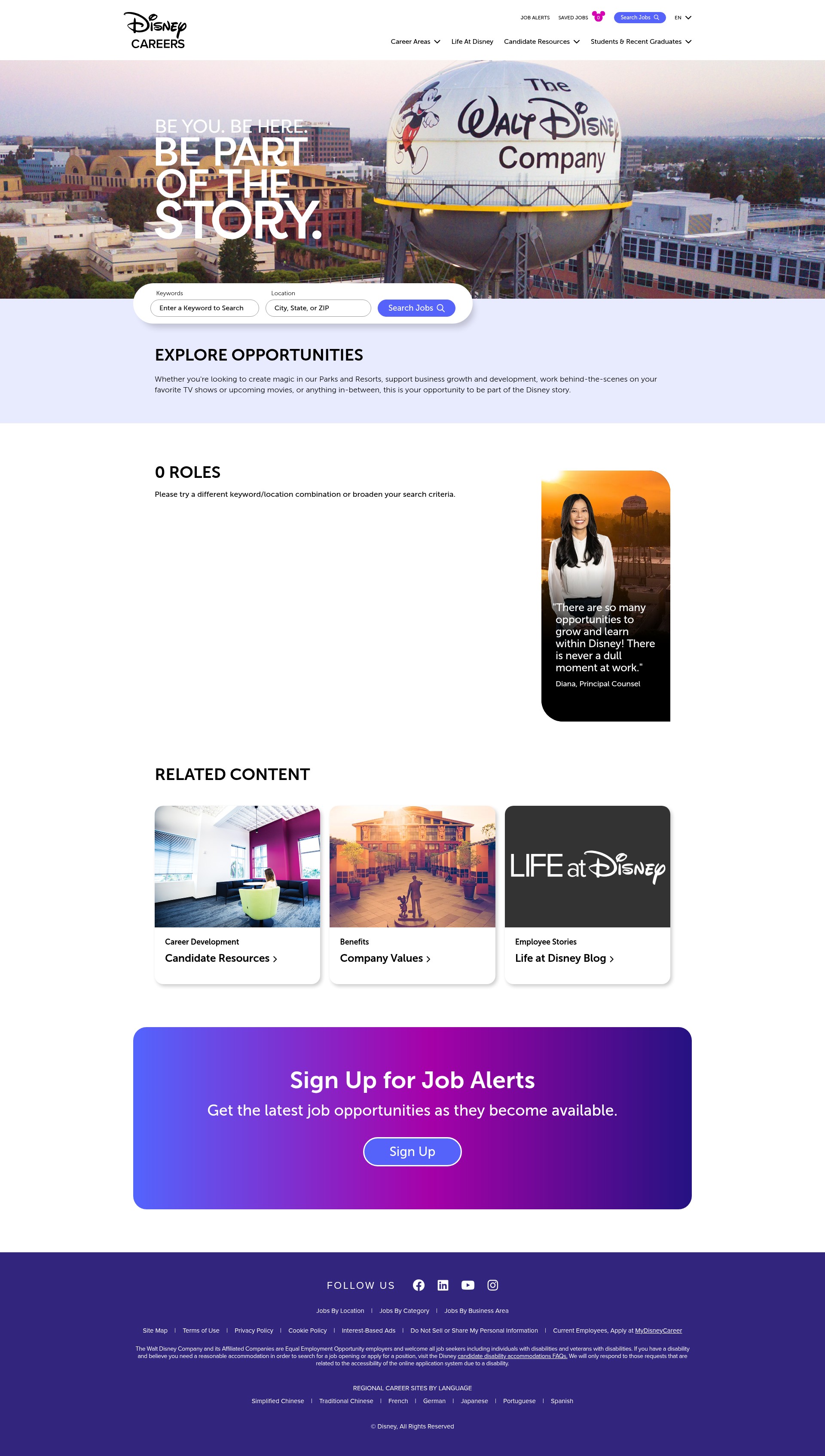 Screenshot of disneycareers.com