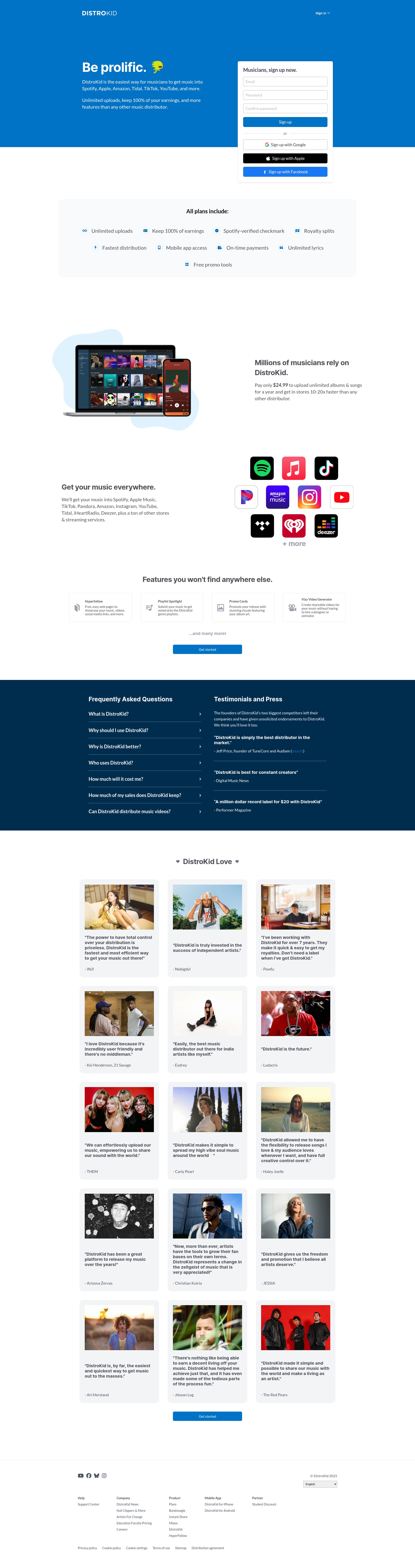 Screenshot of distrokid.com
