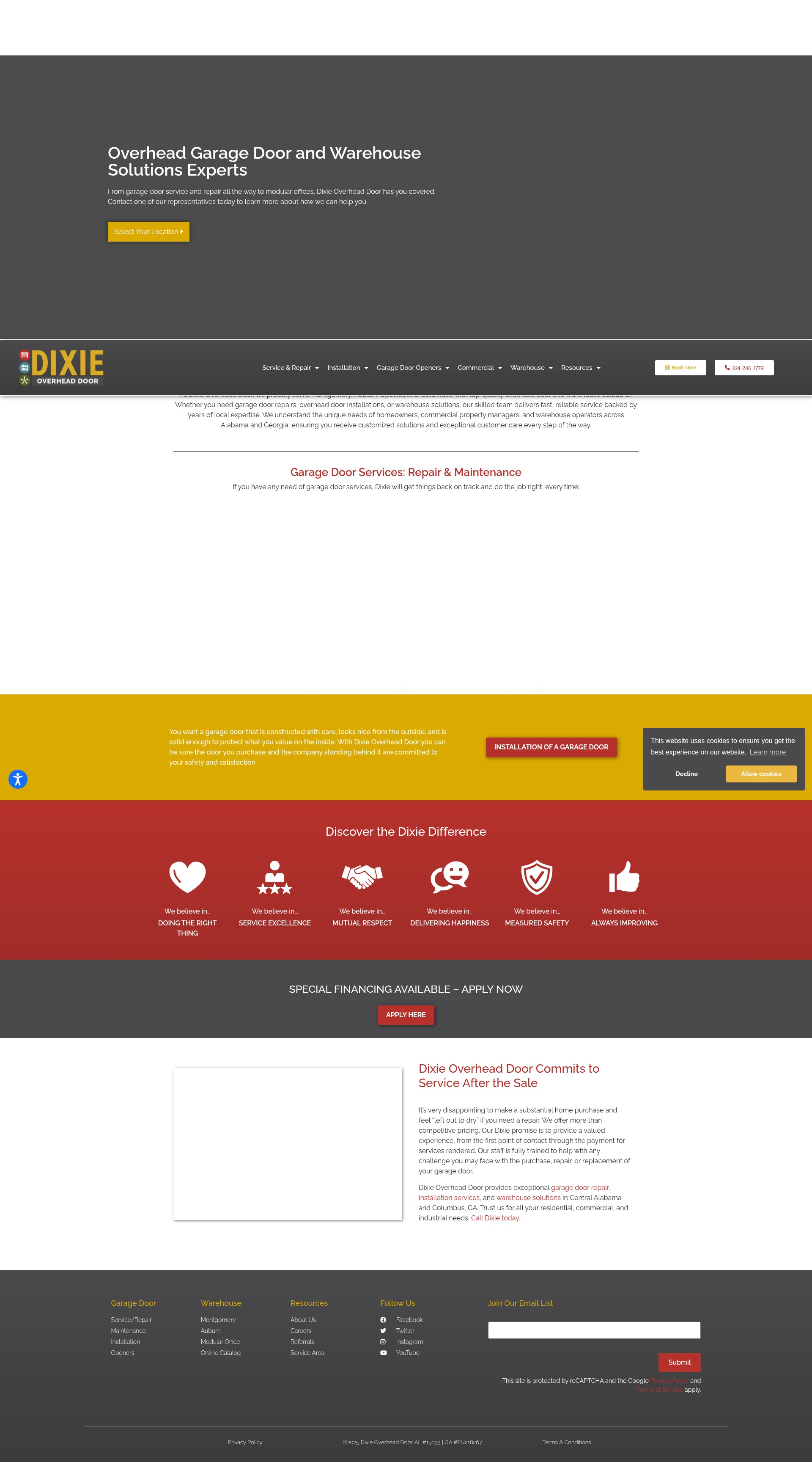 Screenshot of dixieoverheaddoor.com