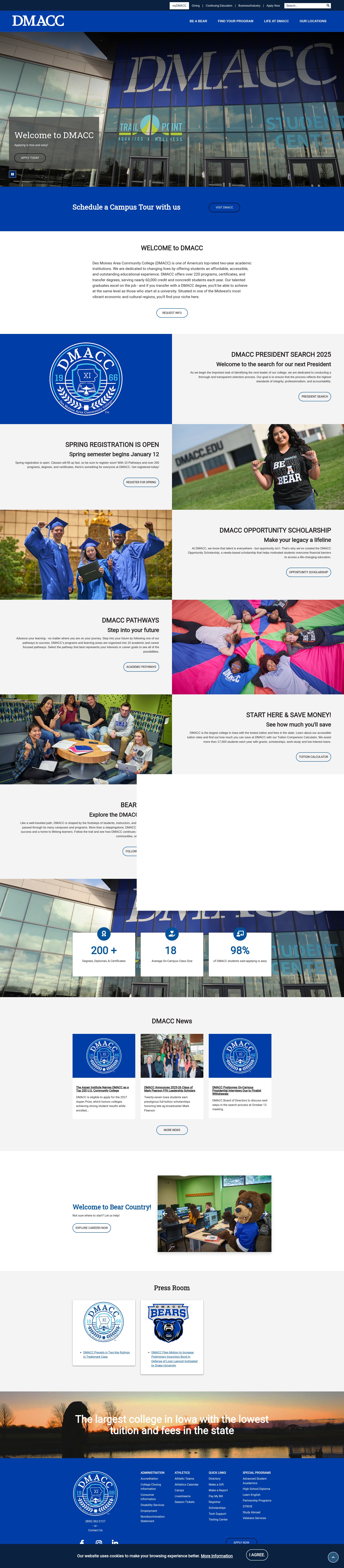 Screenshot of dmacc.edu