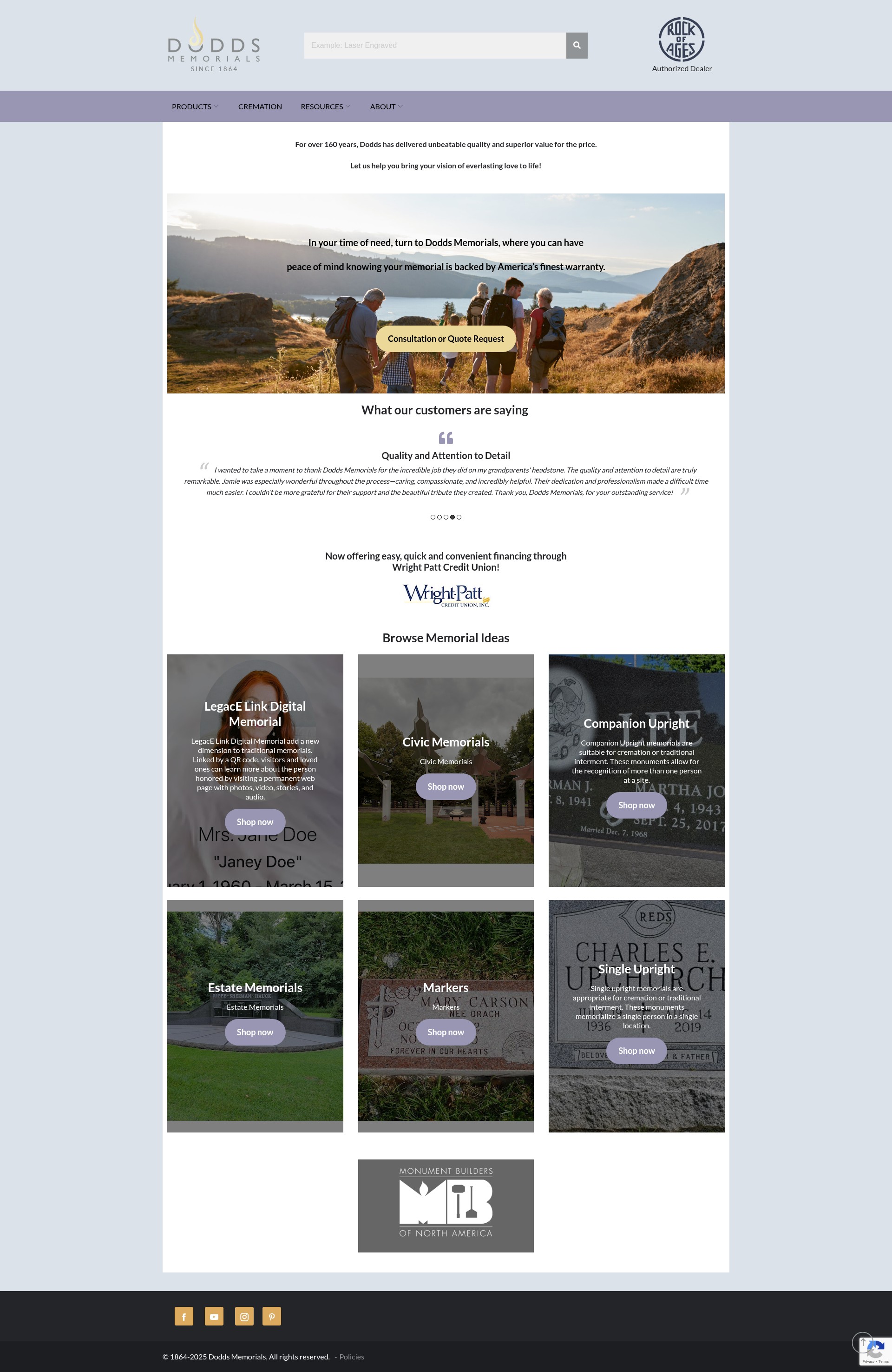Screenshot of doddsmemorials.com
