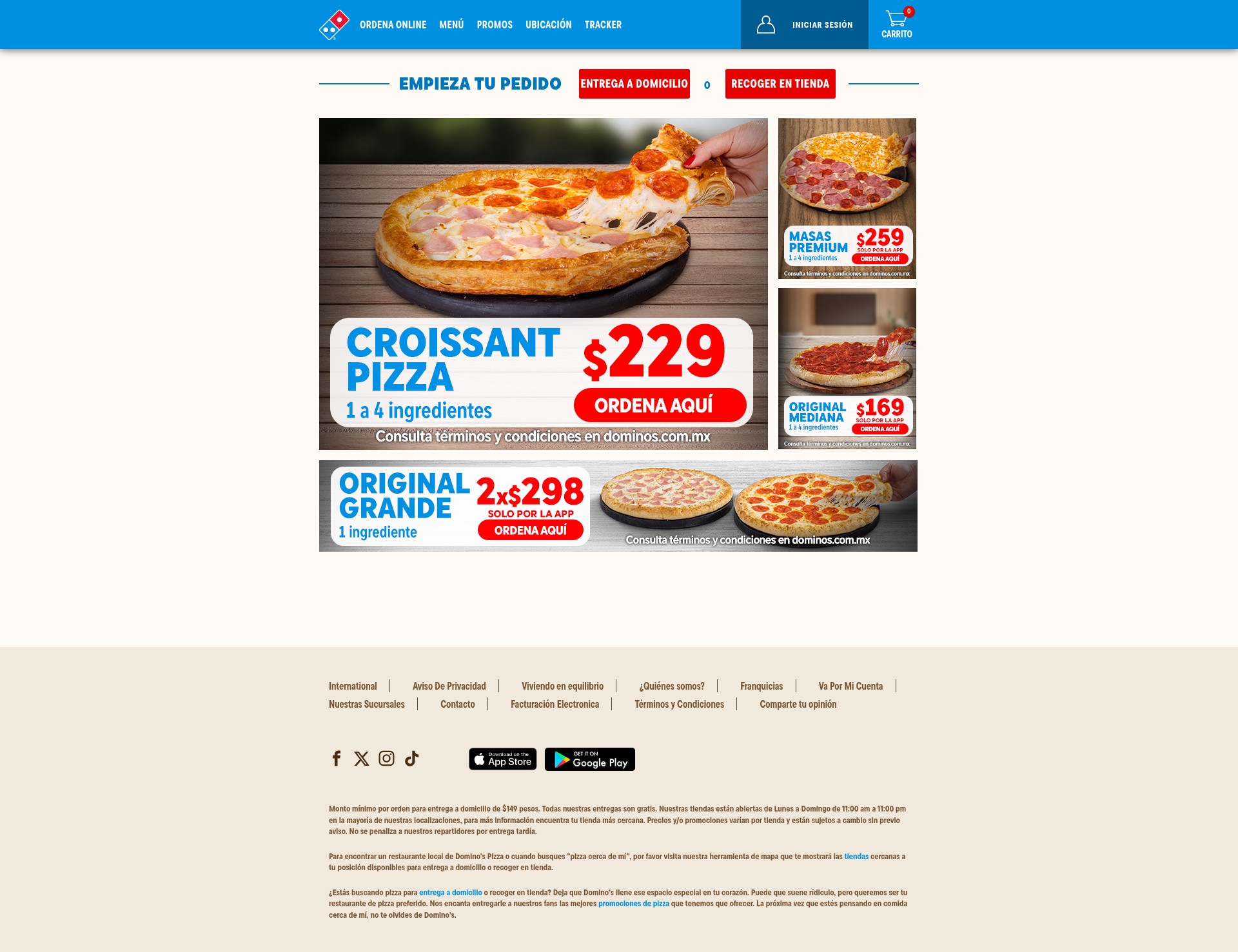 Screenshot of dominos.com.mx