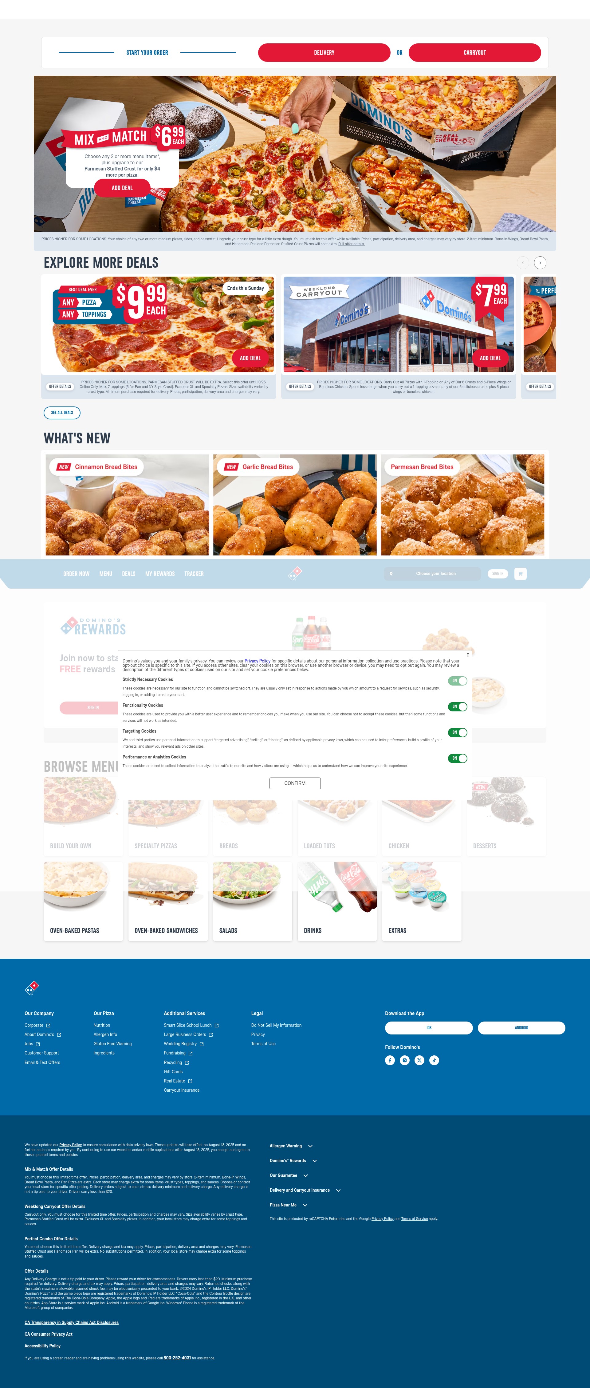 Screenshot of dominos.com