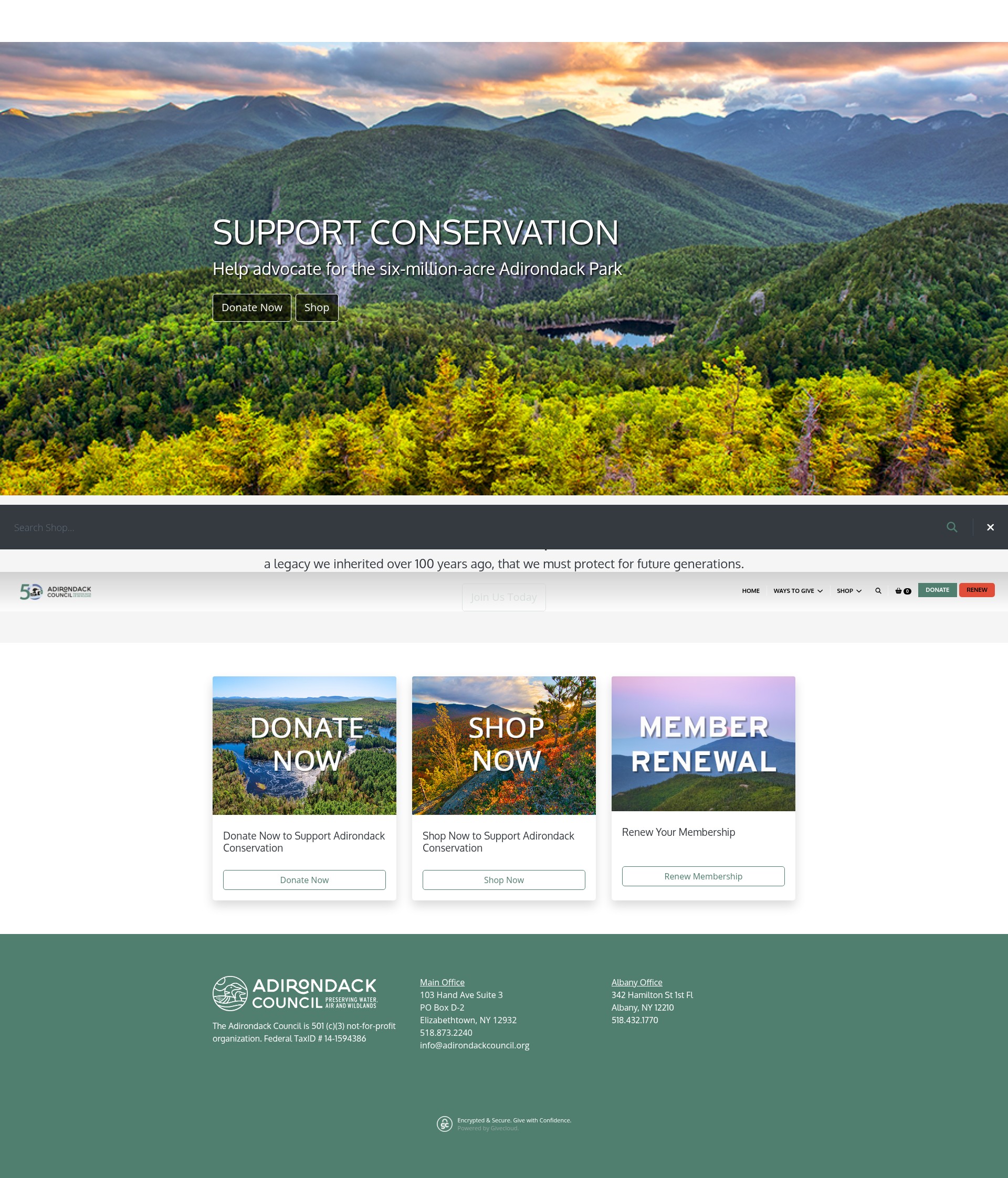 Screenshot of donate.adirondackcouncil.org