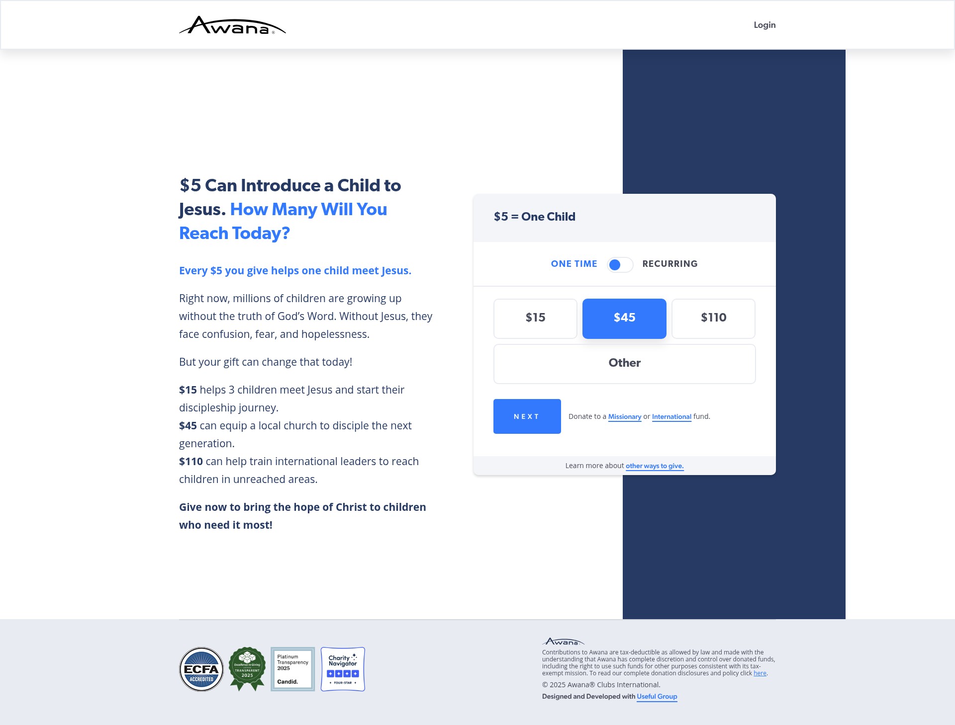 Screenshot of donate.awana.org