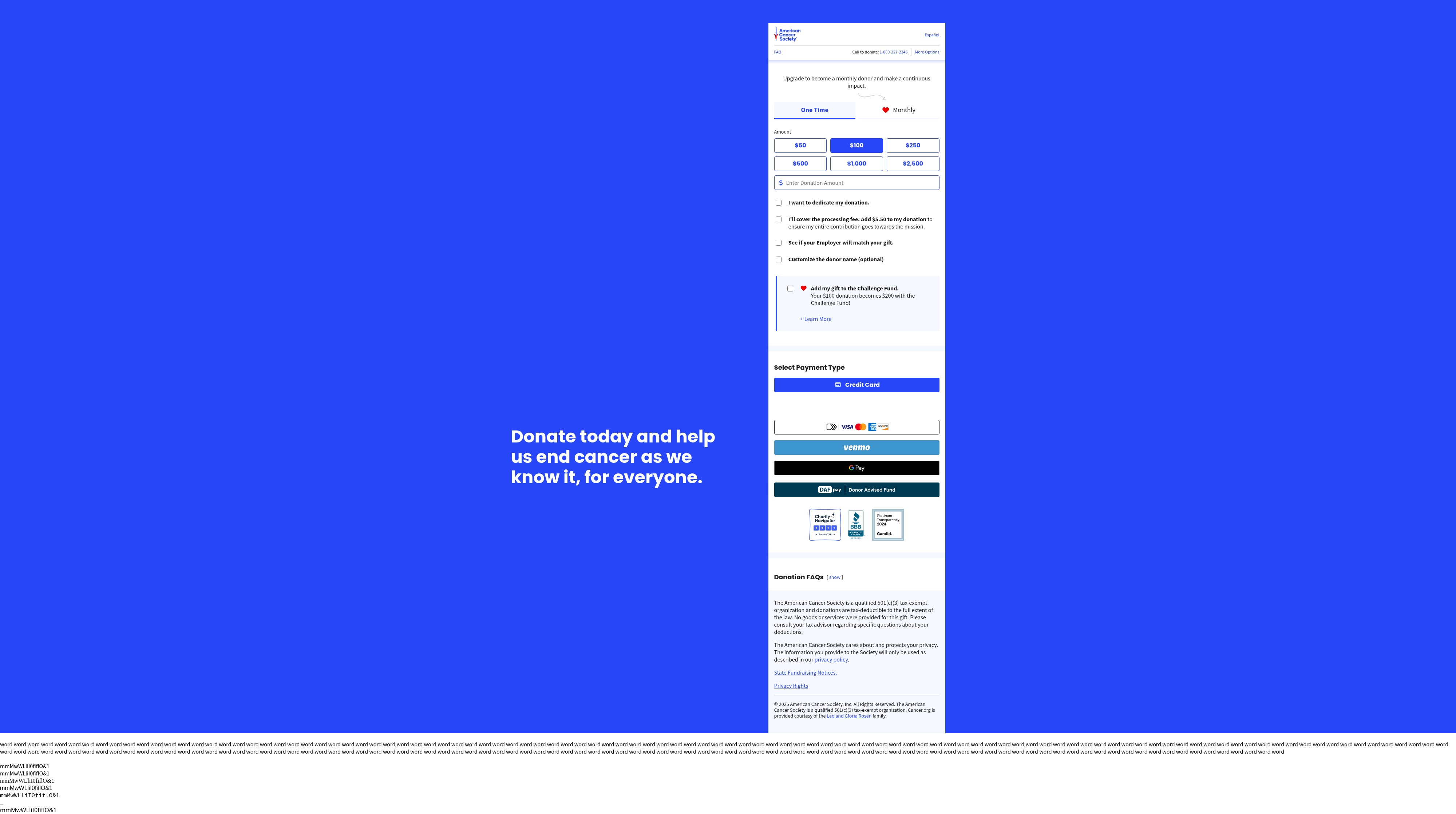 Screenshot of donate.cancer.org