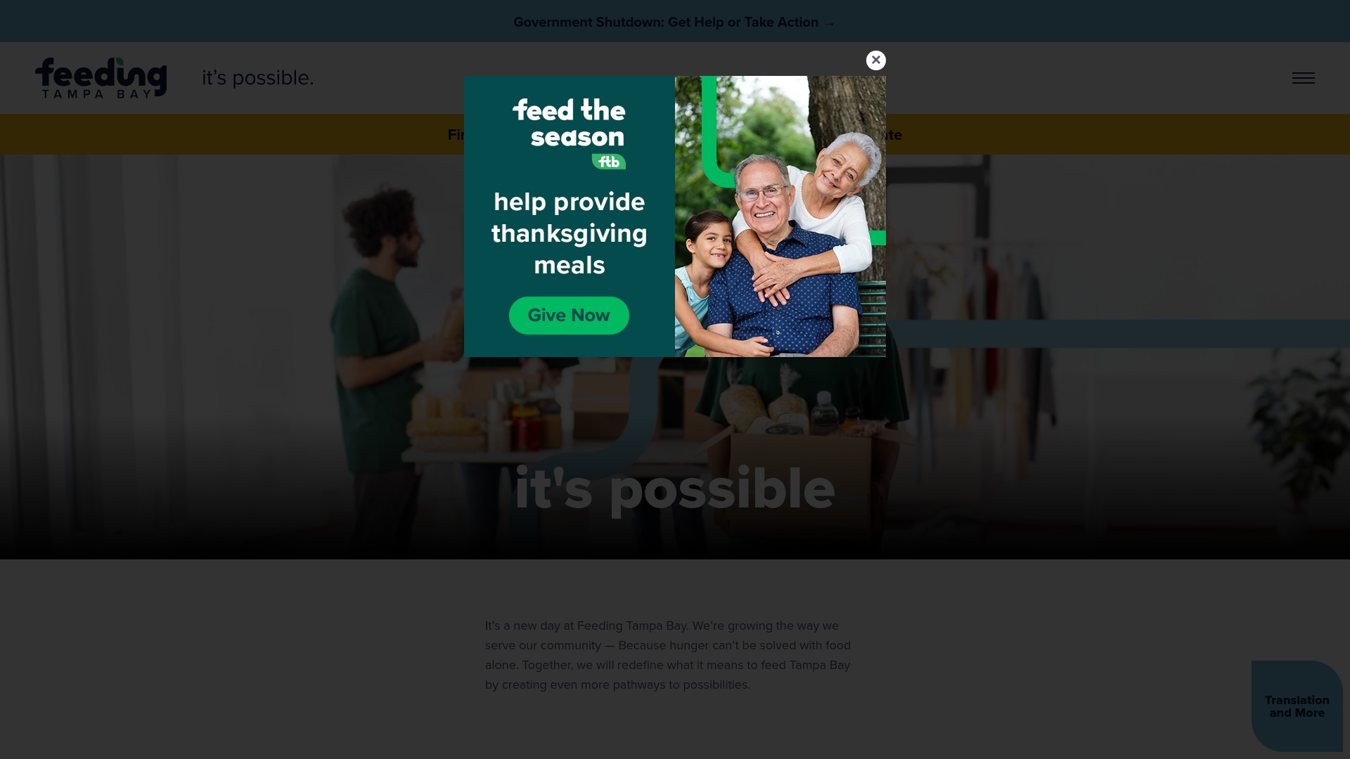 Screenshot of donate.feedingtampabay.org