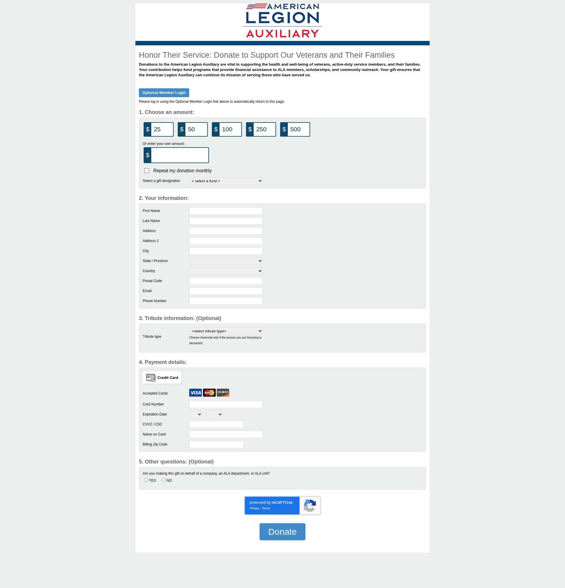 Screenshot of donate.legion-aux.org
