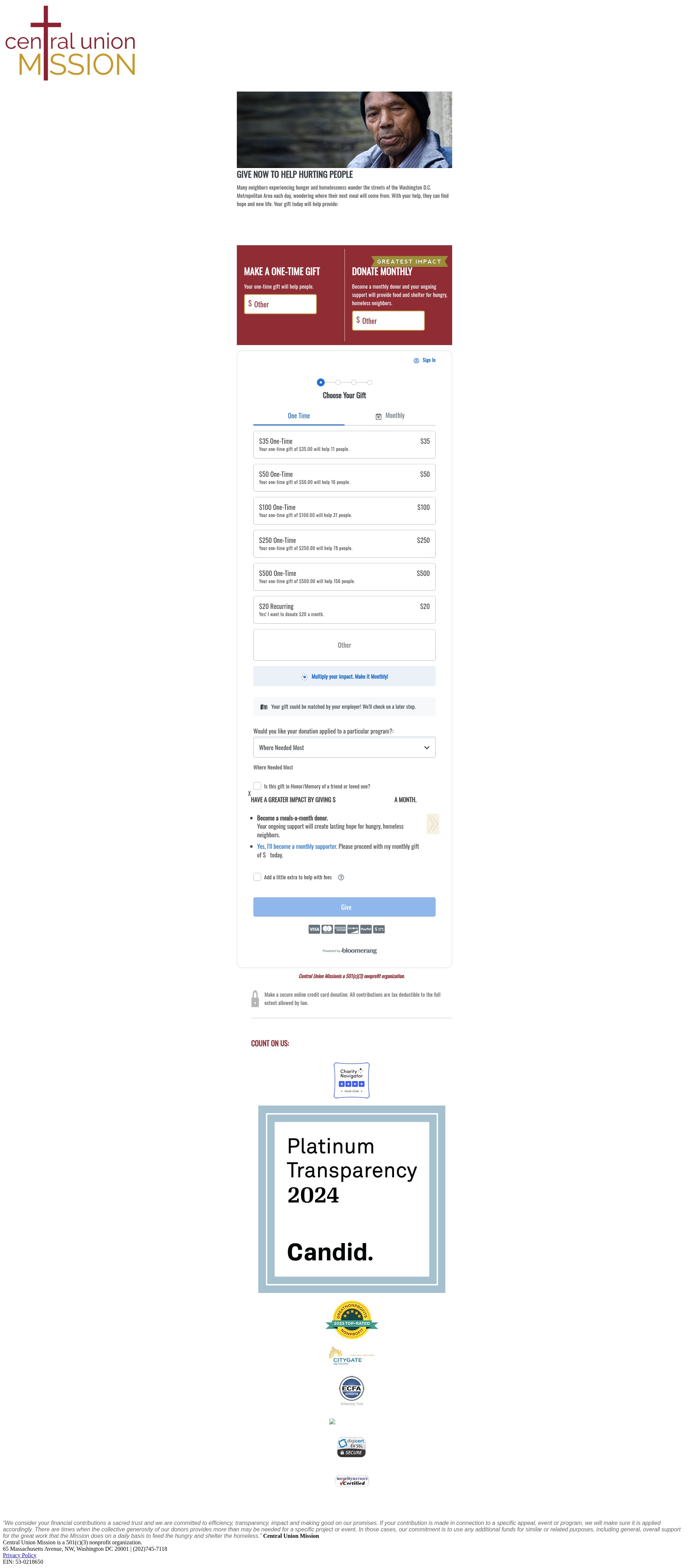 Screenshot of donate.missiondc.org