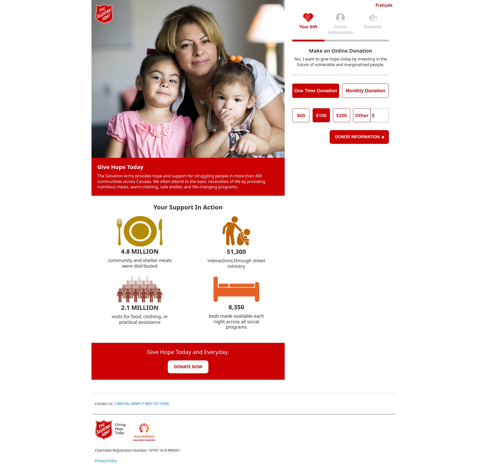 Screenshot of donate.salvationarmy.ca