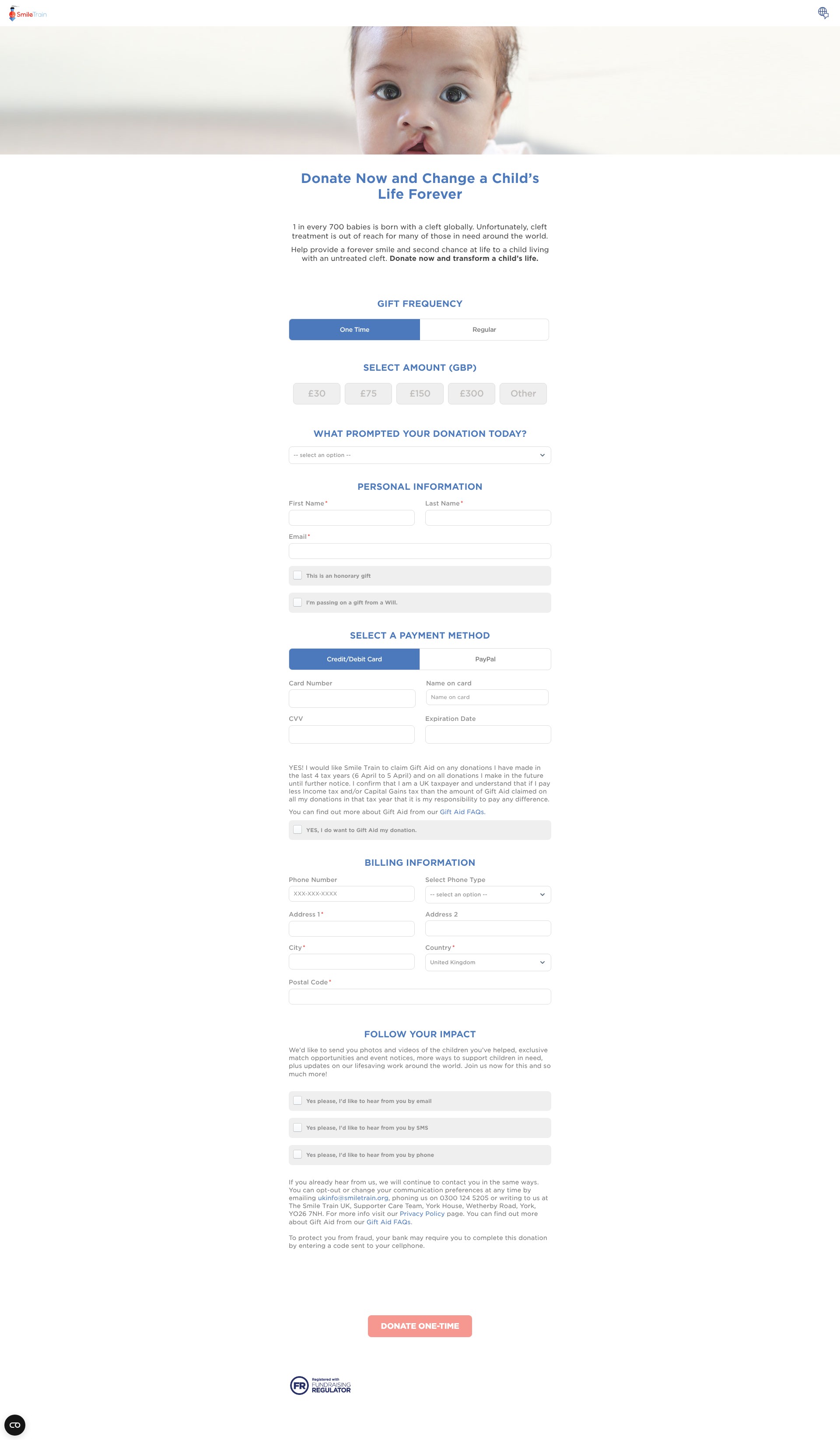 Screenshot of donate.smiletrain.org.uk