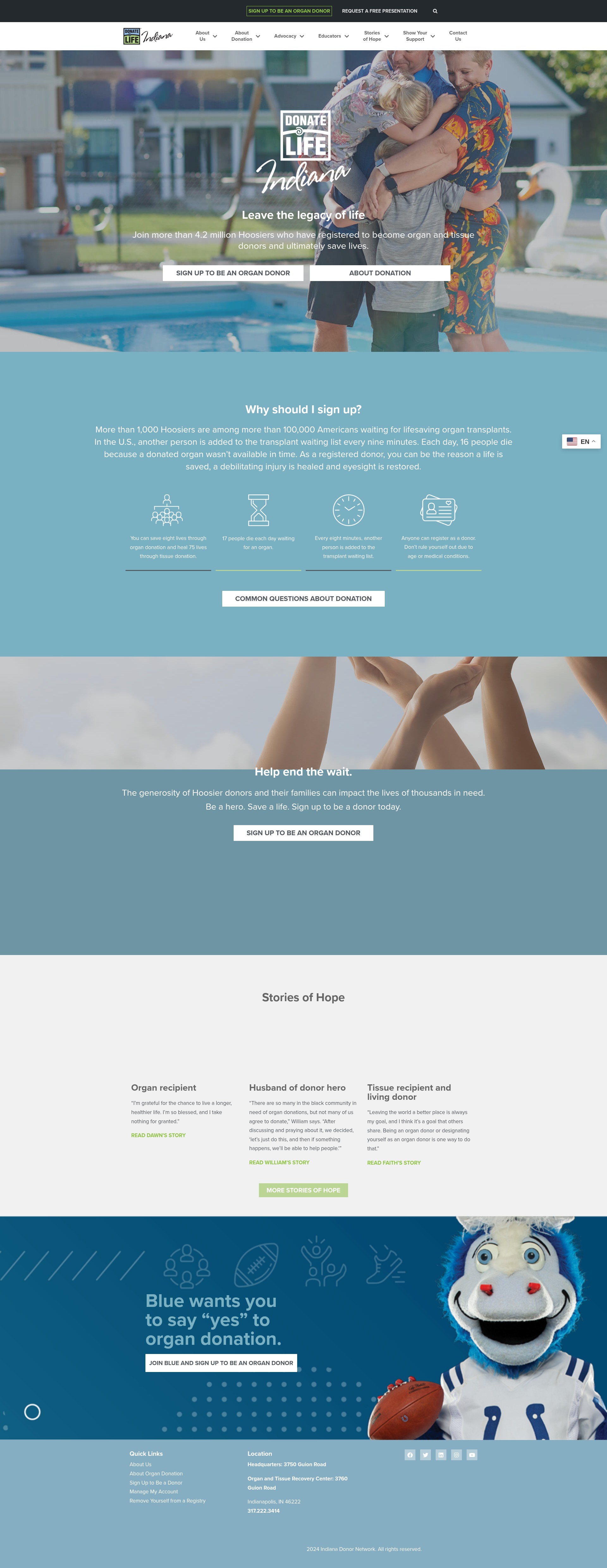 Screenshot of donatelifeindiana.org