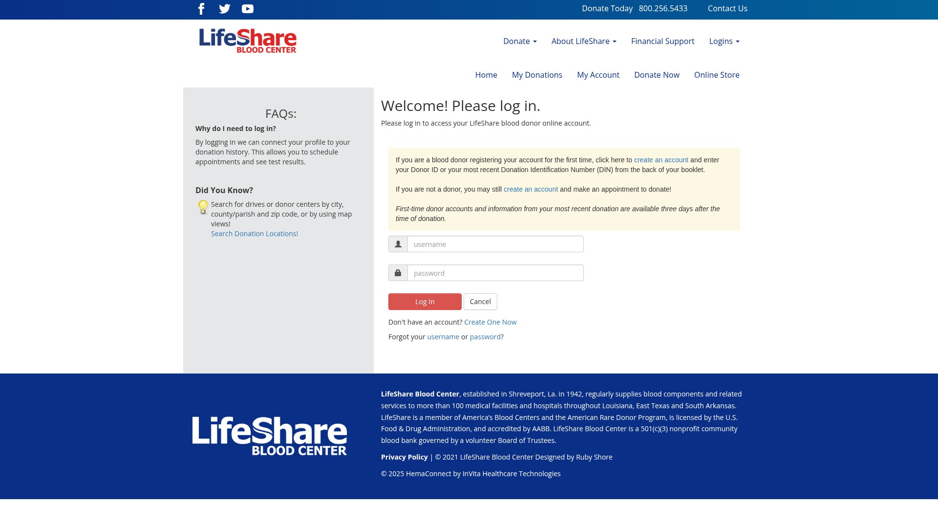 Screenshot of donor.lifeshare.org