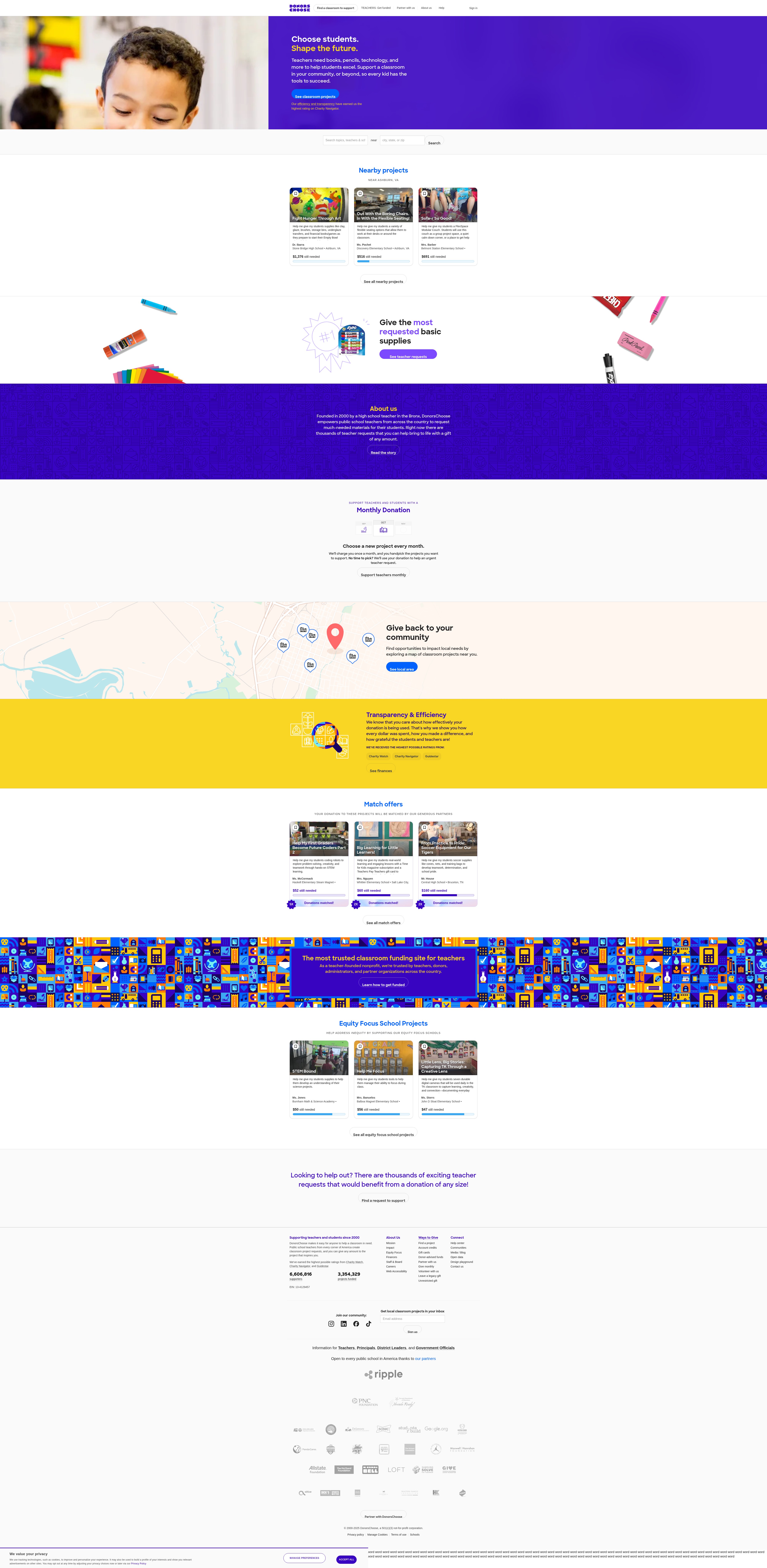 Screenshot of donorschoose.org