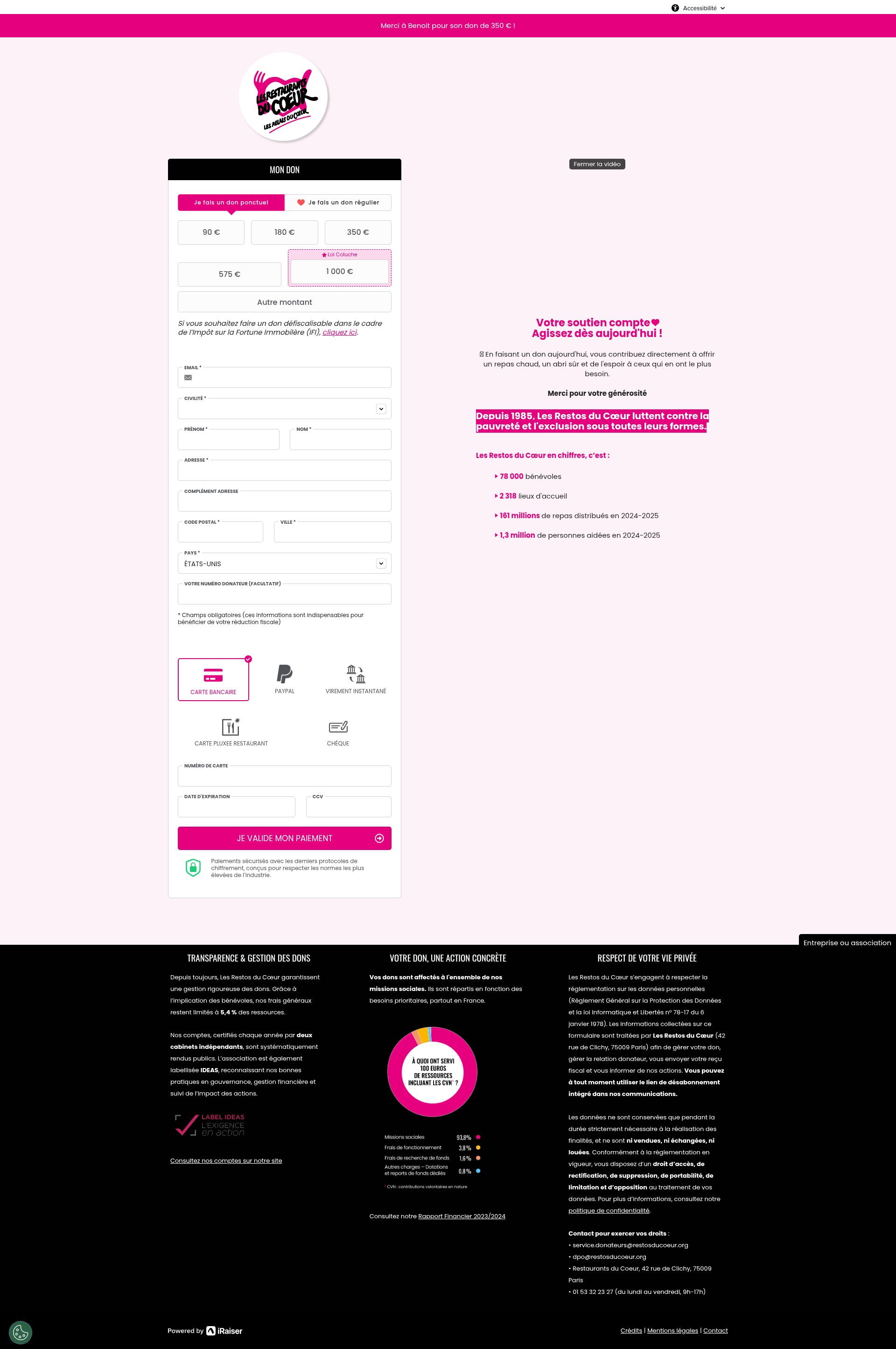 Screenshot of dons.restosducoeur.org