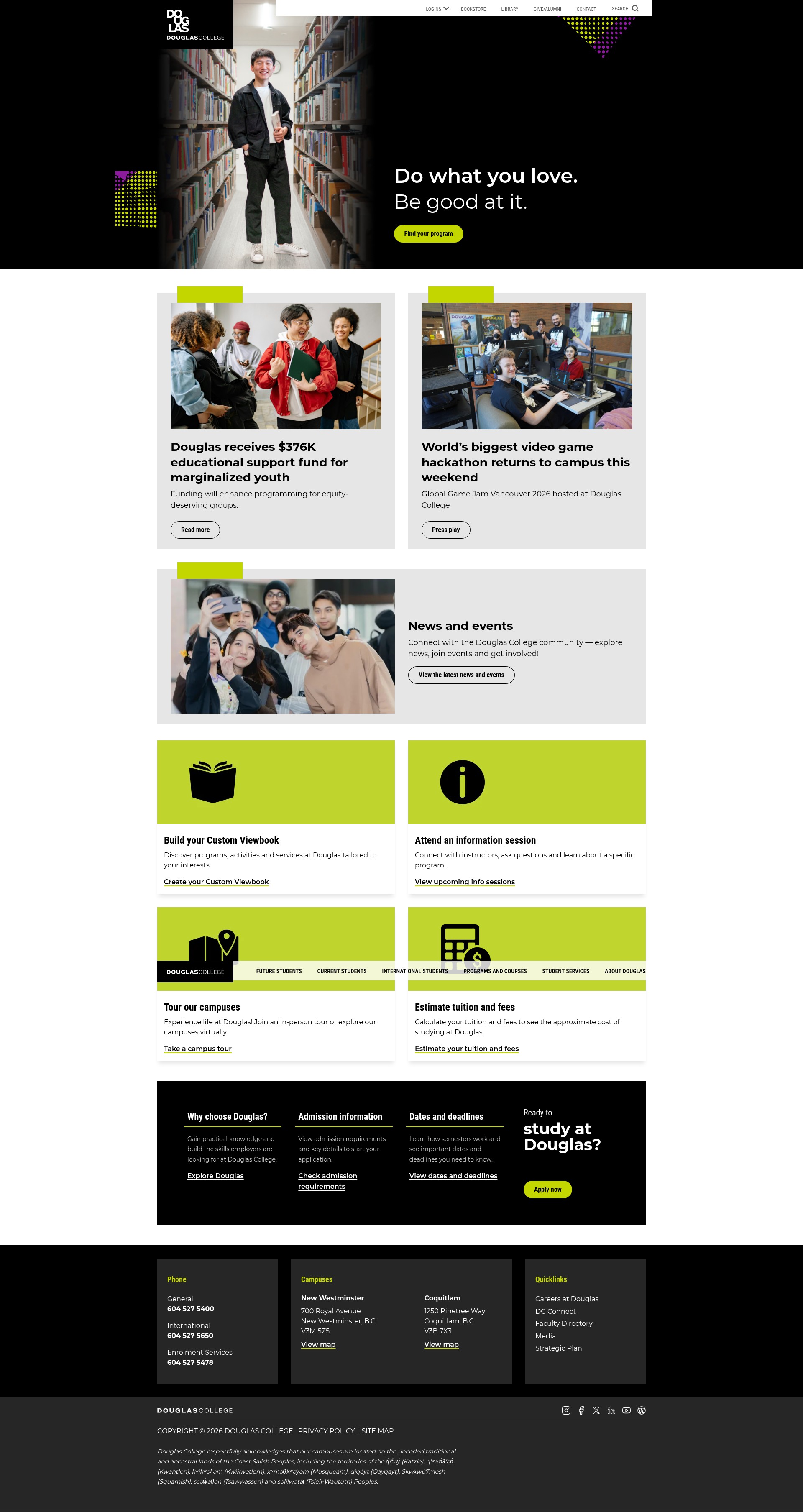 Screenshot of douglascollege.ca