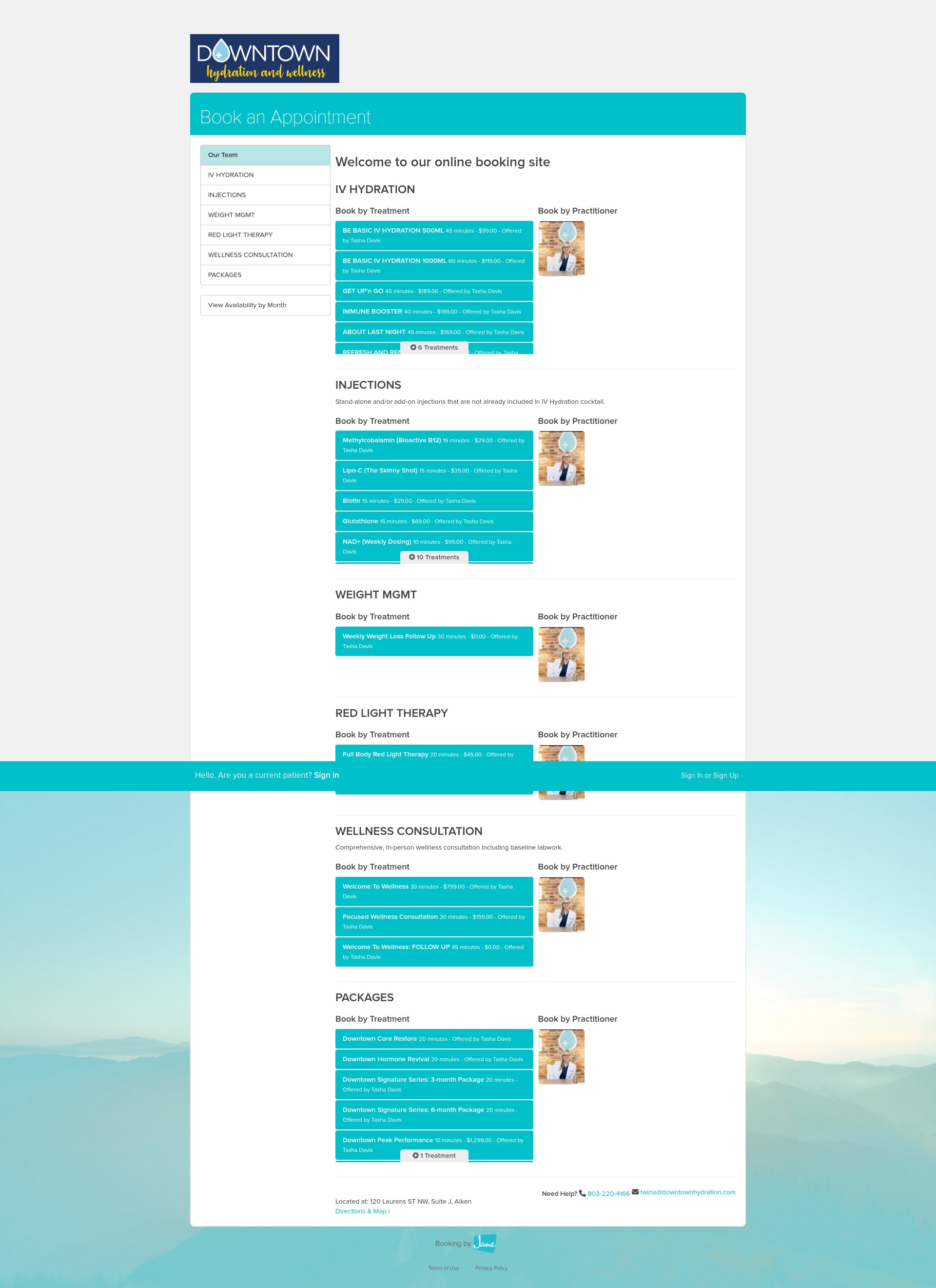 Screenshot of downtownhydration.janeapp.com
