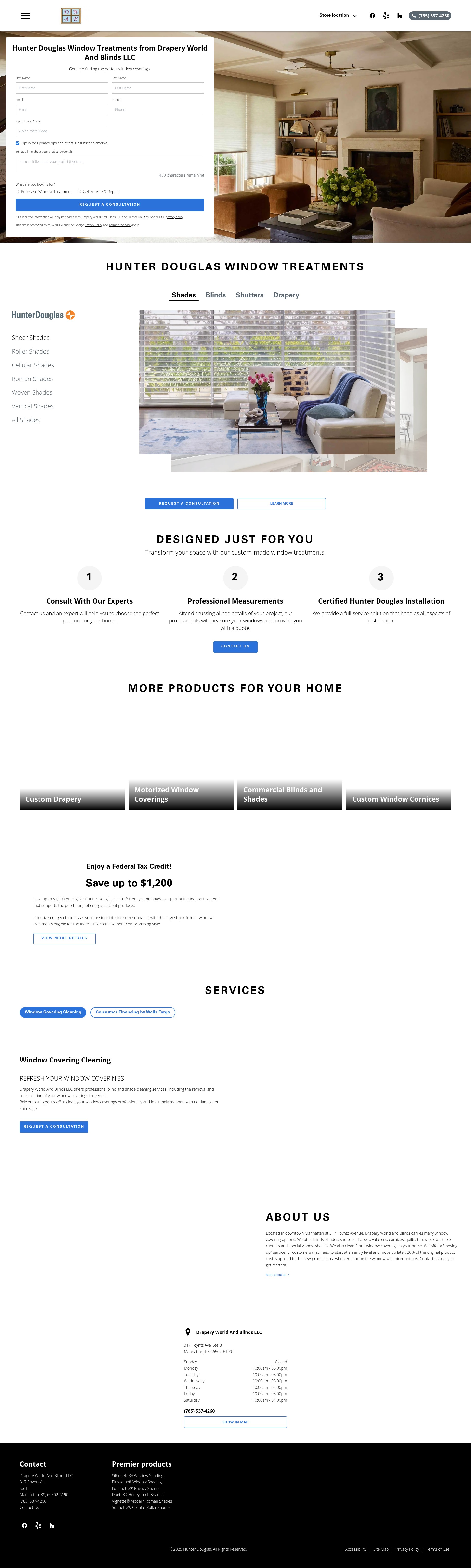 Screenshot of draperyworldandblinds.com