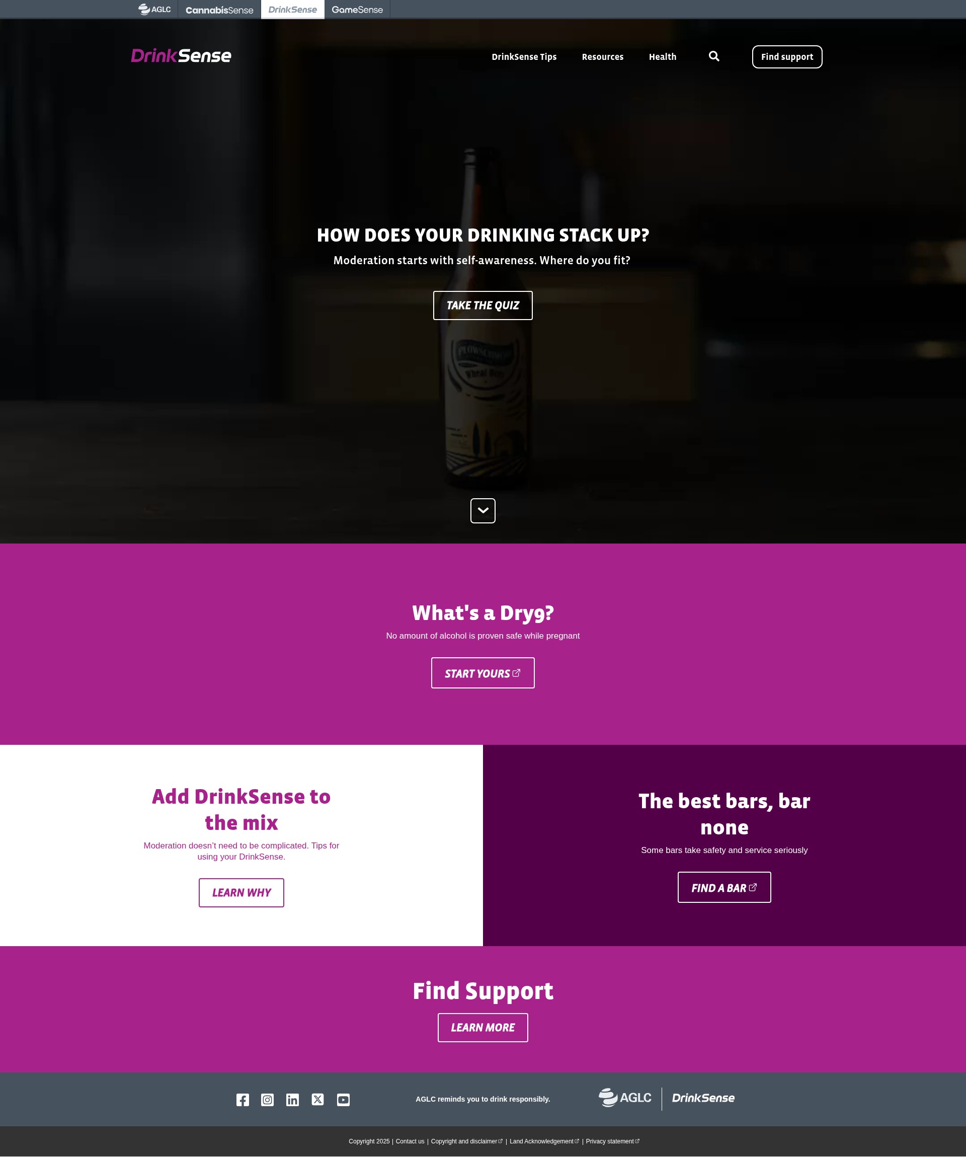 Screenshot of drinksenseab.ca