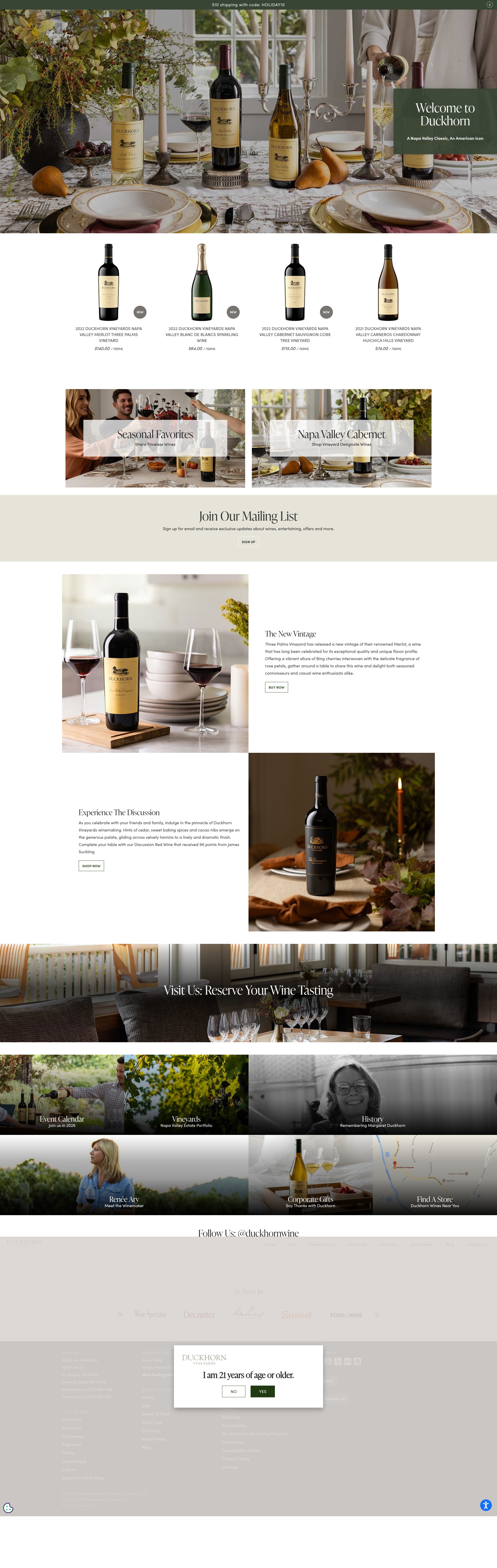 Screenshot of duckhorn.com
