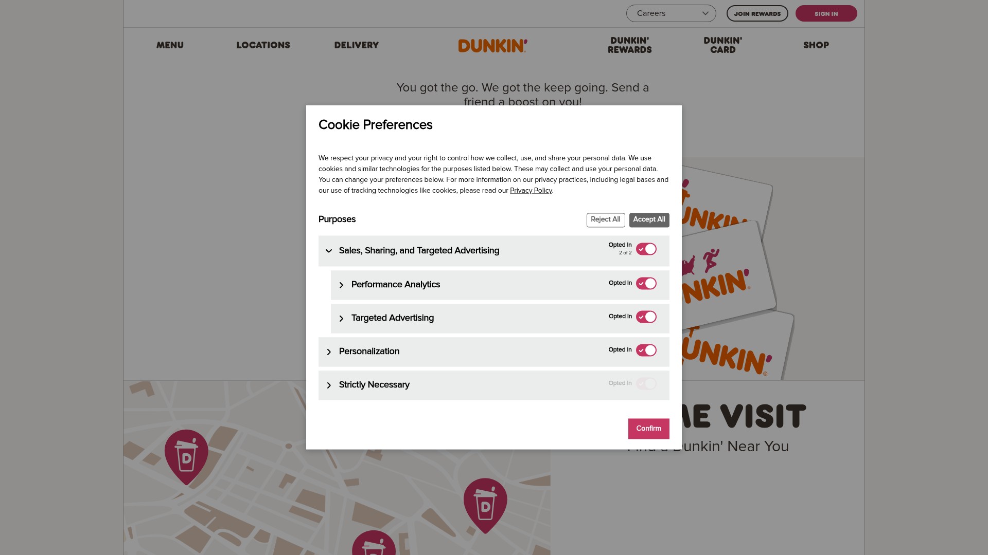 Screenshot of dunkindonuts.com
