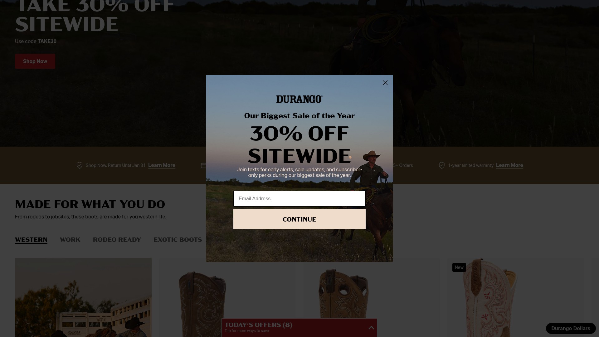 Screenshot of durangoboots.com