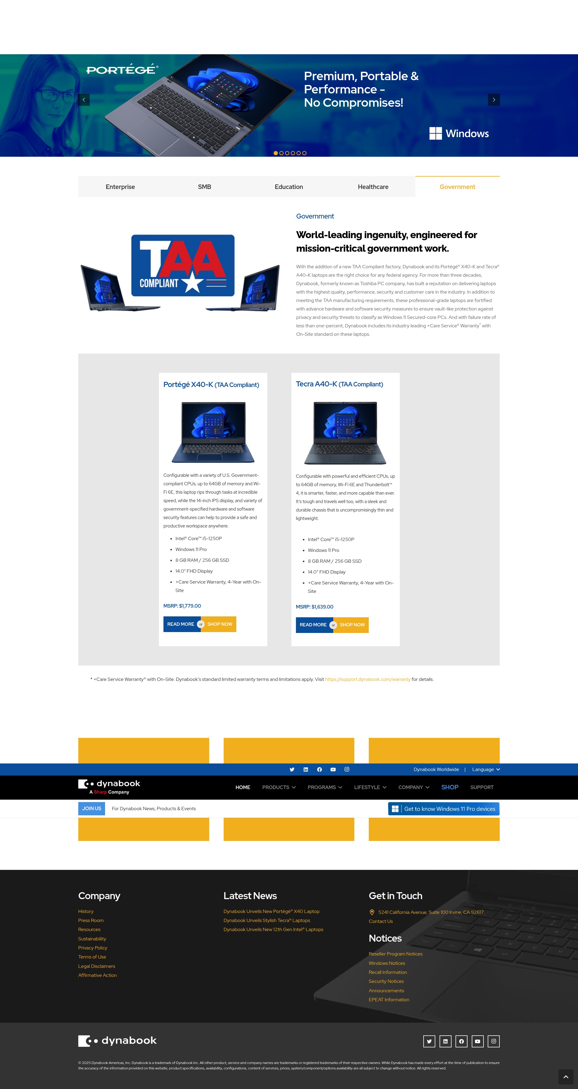 Screenshot of dynabook.com