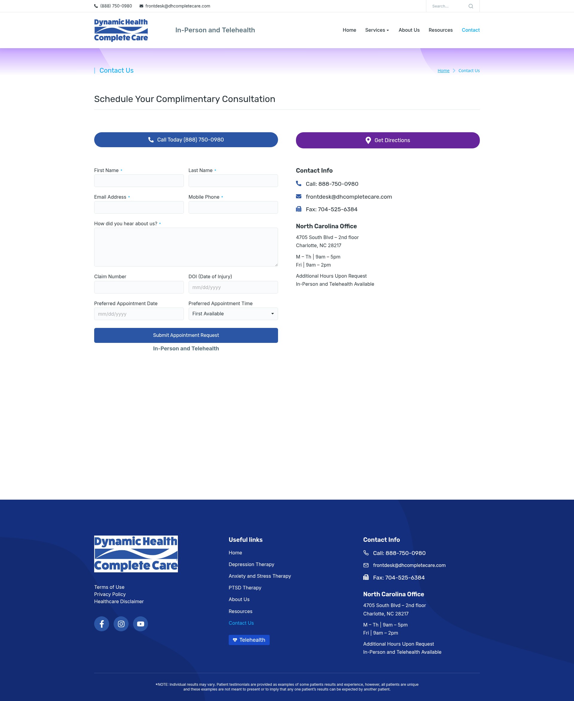 Screenshot of dynamichealthcompletecare.com