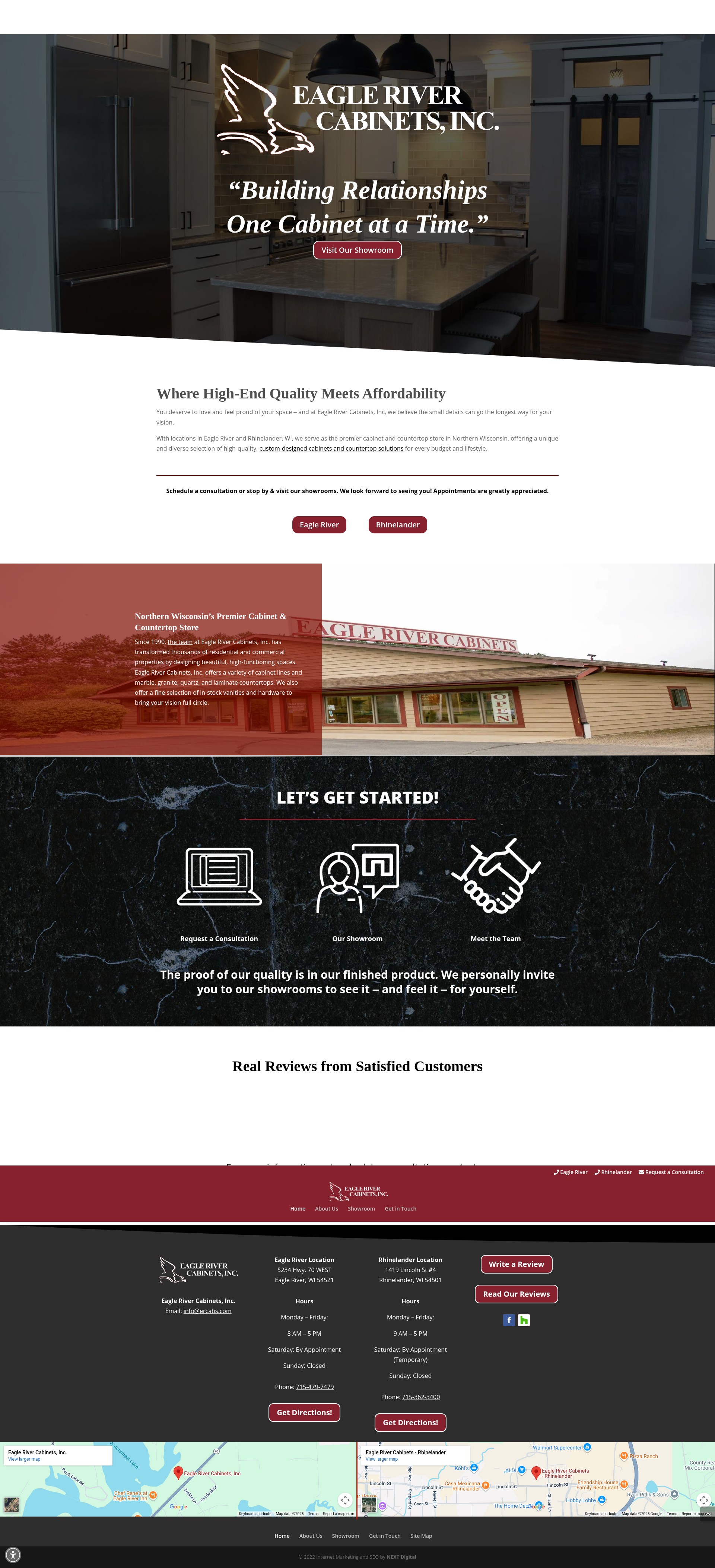 Screenshot of eaglerivercabinets.com