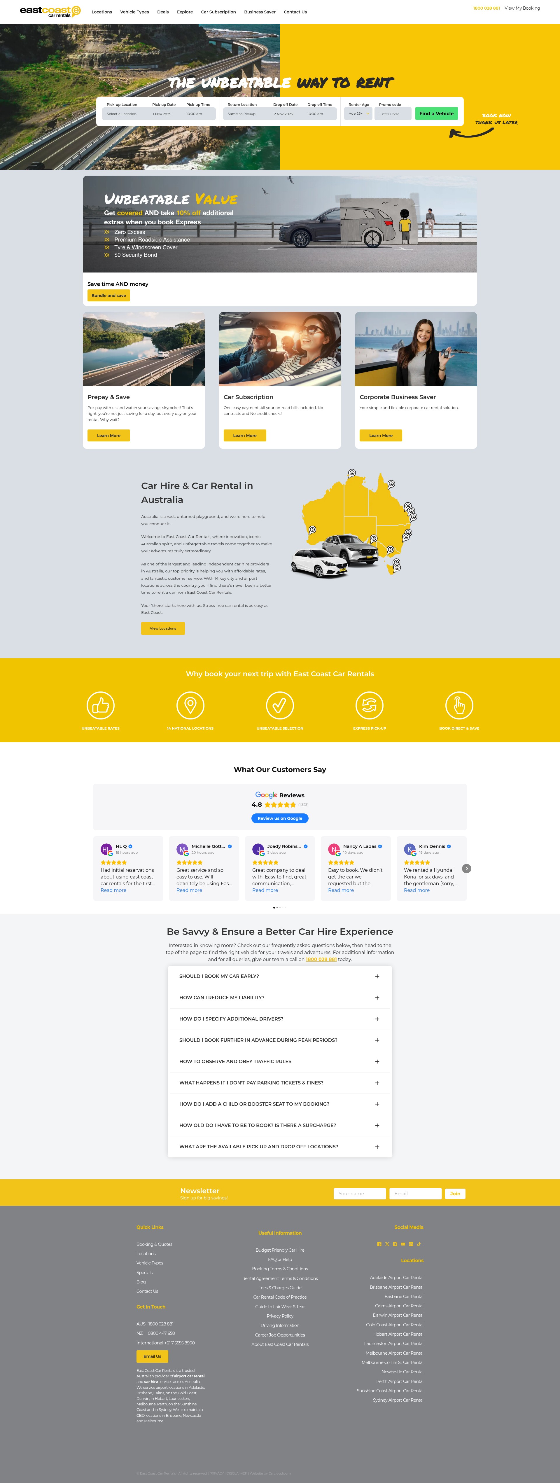 Screenshot of eastcoastcarrentals.com.au
