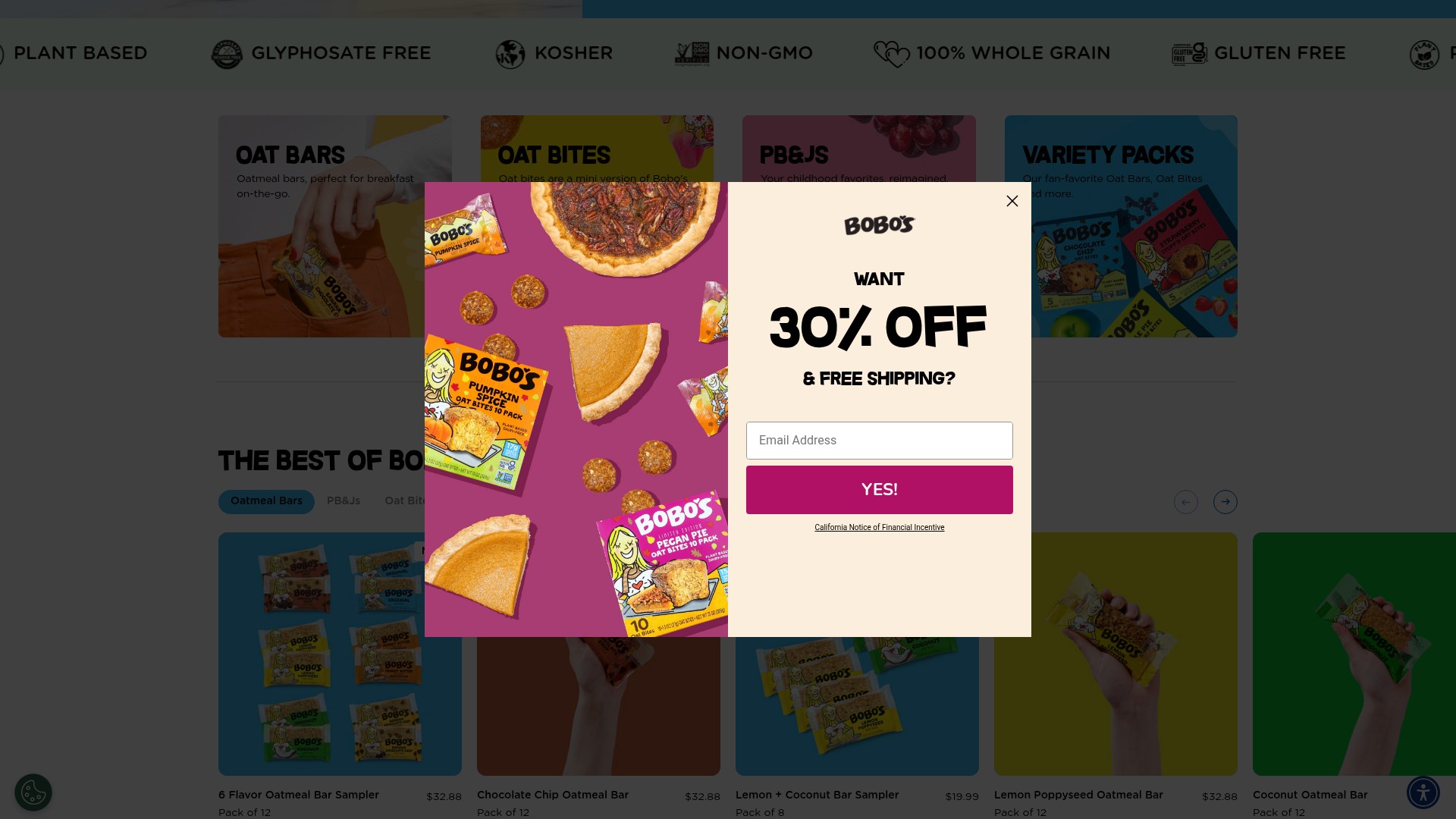 Screenshot of eatbobos.com
