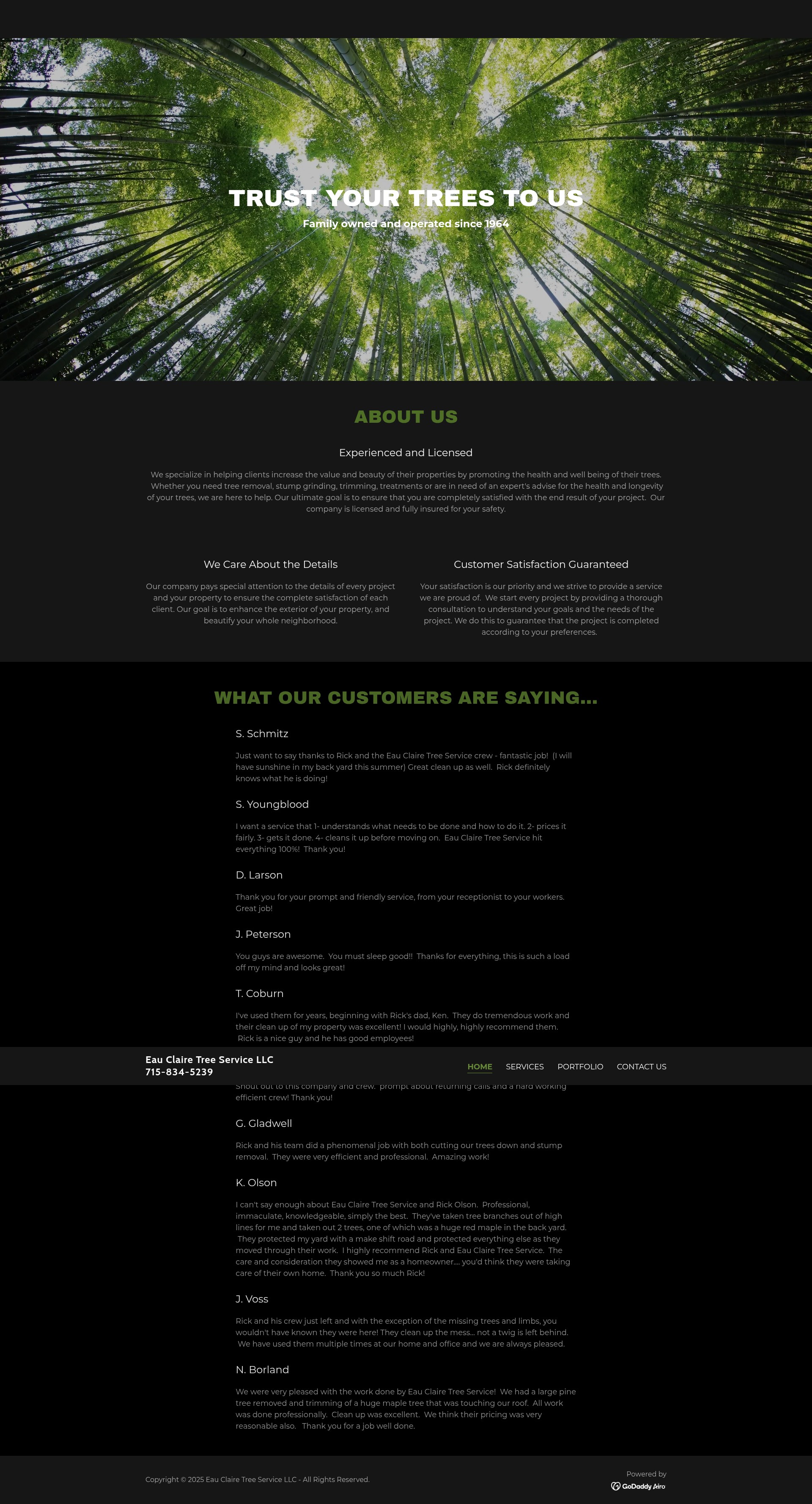 Screenshot of eauclairetreeservice.com