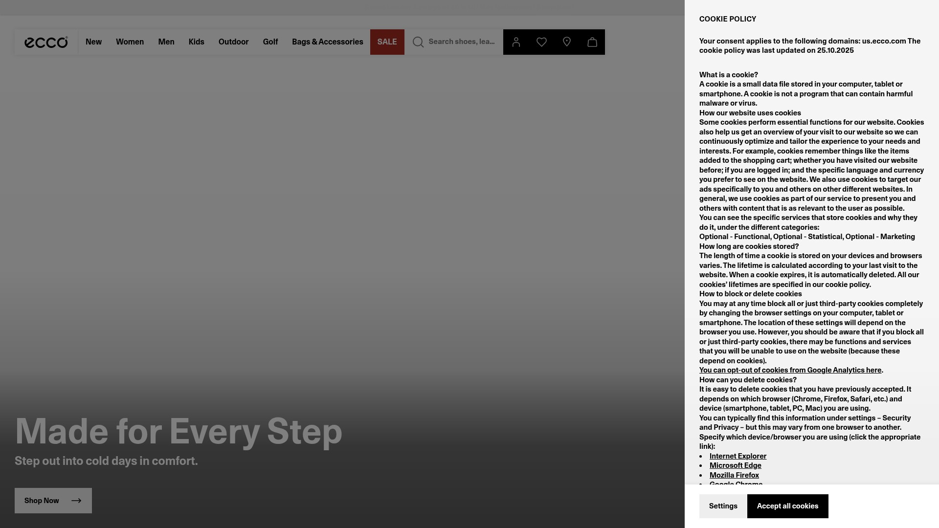 Screenshot of ecco.com
