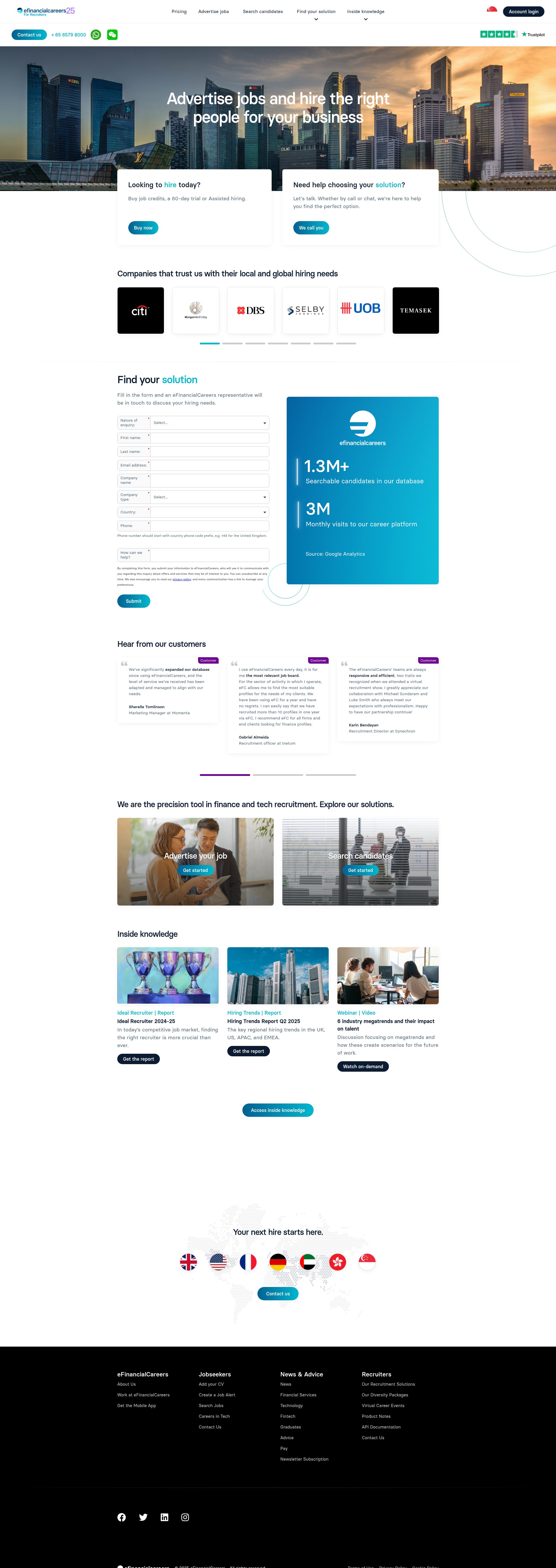 Screenshot of efinancialcareers.sg