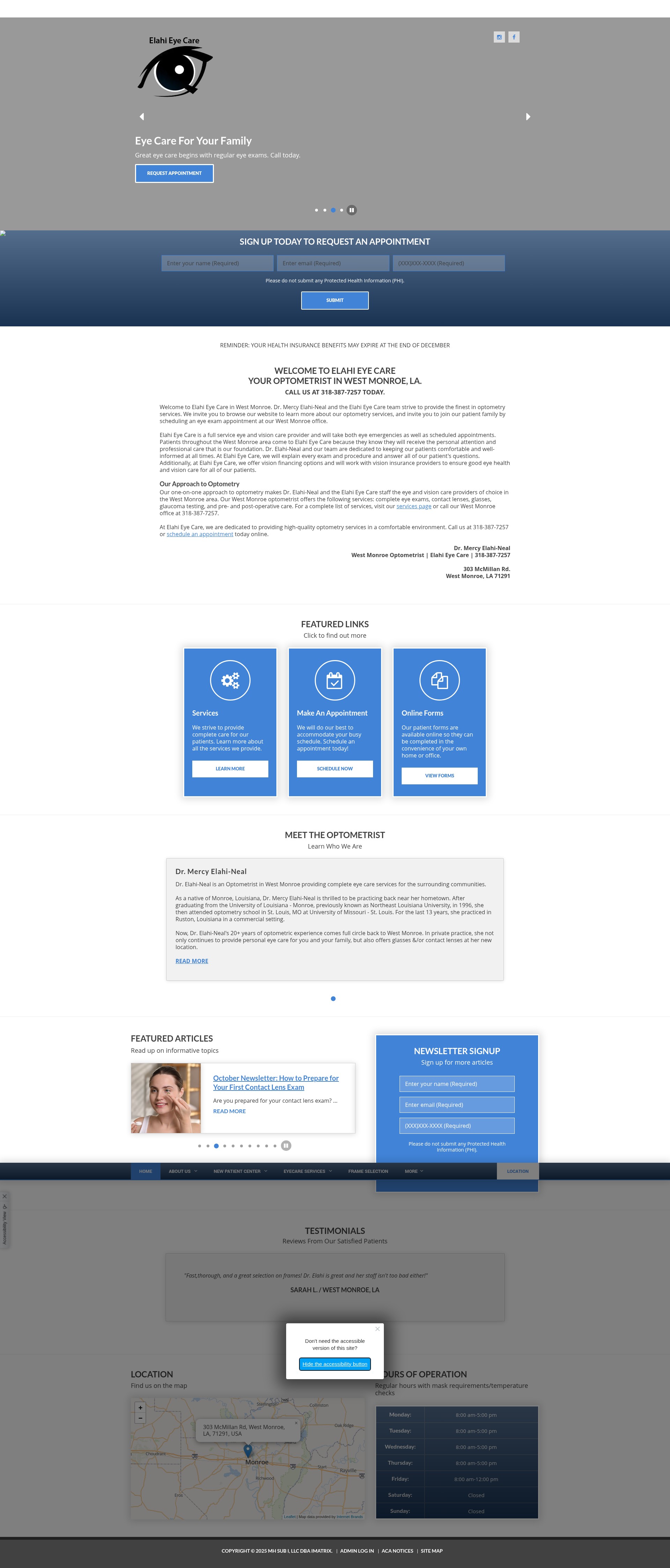 Screenshot of elahieyecare.net